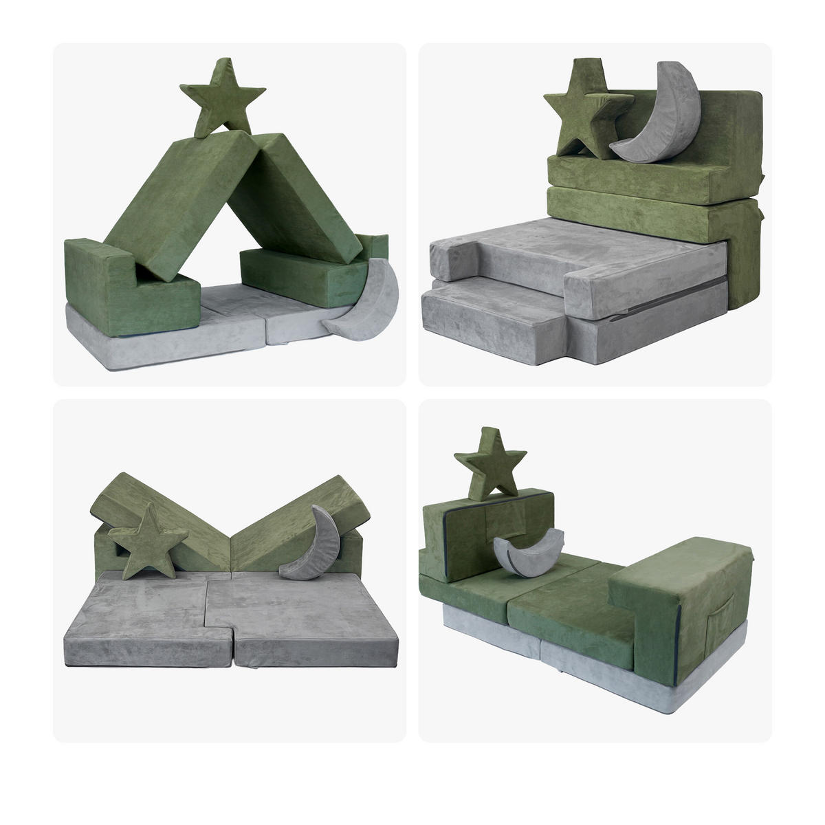 SPIELSOFA Grün Kinder modular 10-tlg. - Multicolor, Kunststoff/Textil (140/45/65cm) - Relaxdays