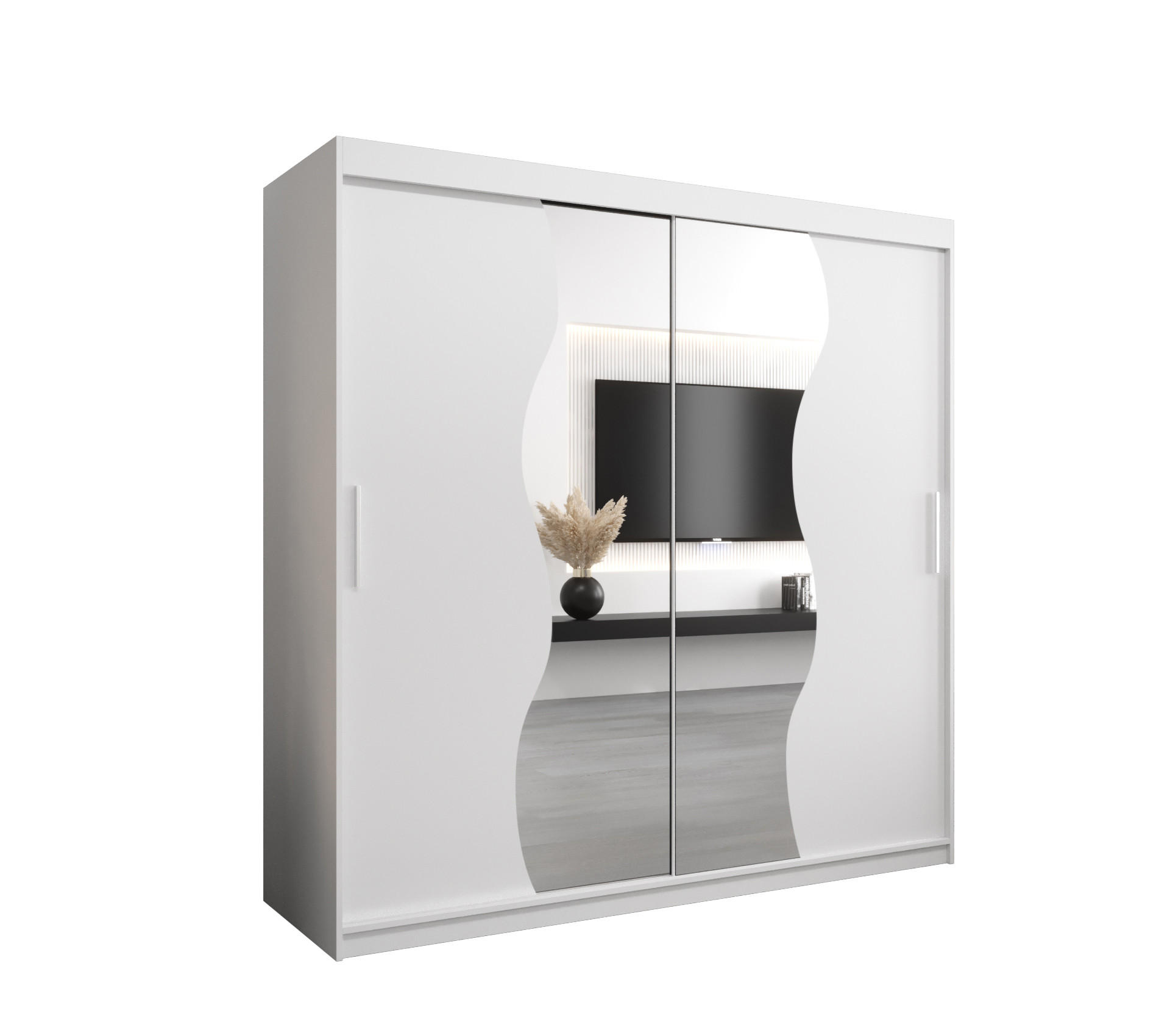 Abiks Möbel Schwebetürenschrank Weiß, Weiß 200x200x62 cm