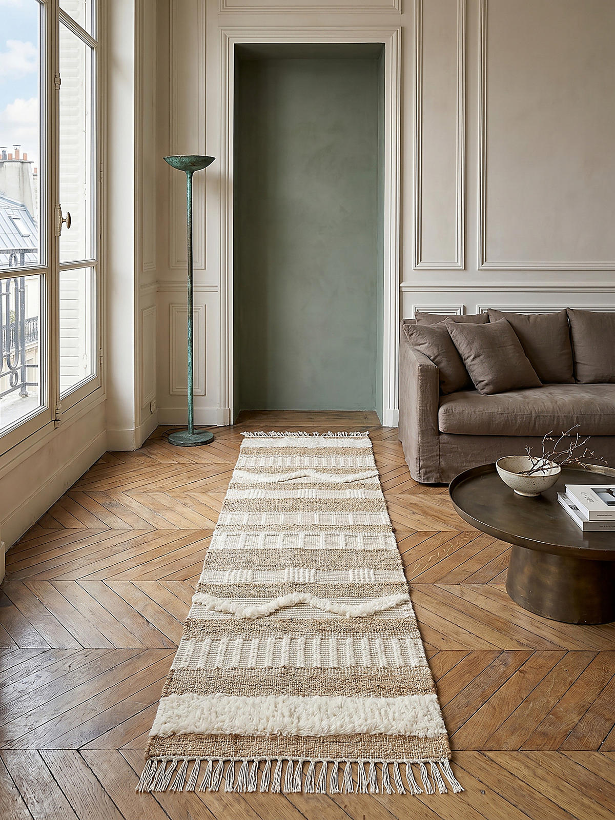 JUTETEPPICH handgewebt mit Fransen WHARFE, im Ethno-Stil, Natur-Weiß, 60 x 230 cm - Weiß, Textil (60/230cm) - KADIMA DESIGN