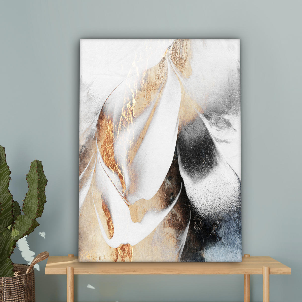 LEINWANDBILD Luxus - Abstrakt - Gold - Weiß 60x80 cm - Goldfarben, Textil (60/80cm) - MuchoWow