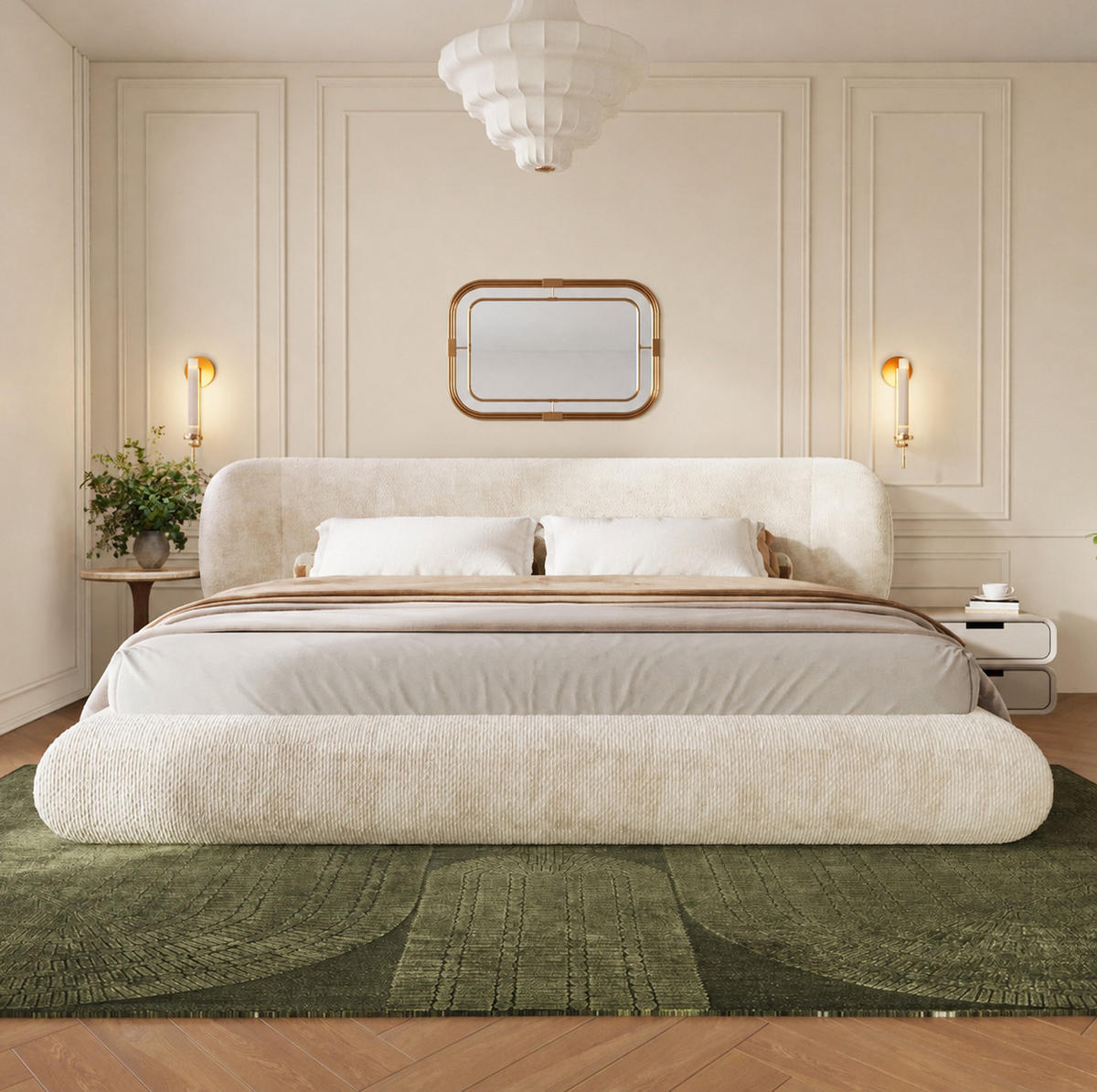 POLSTERBETT aus Chenille 140x190 cm Beige mit Lattenrost und gepolstertem Kopfteil - Beige, Textil (140/190cm) - Modfu