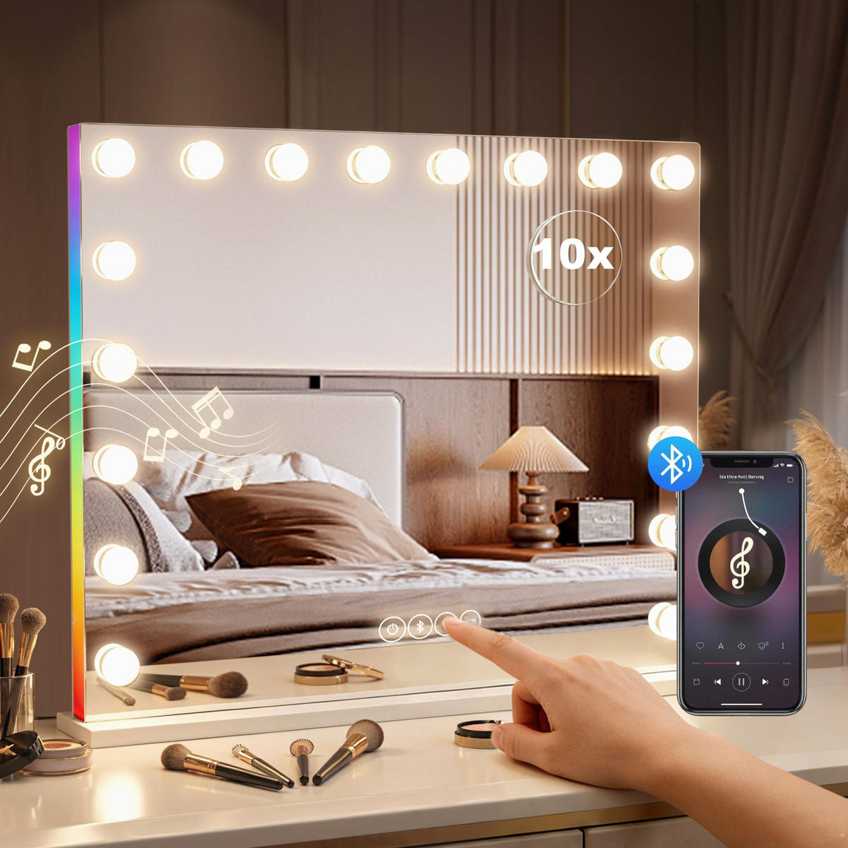 HOLLYWOOD-SPIEGEL Glas Weiß - Weiß, Glas (14/60/80cm) - HOMCOM