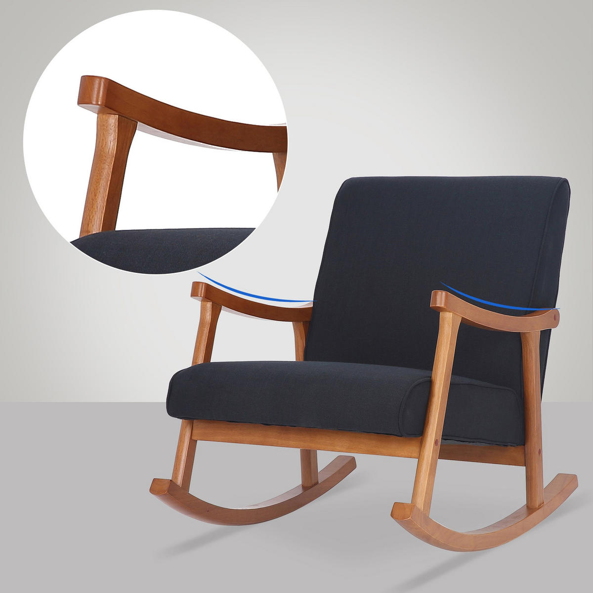 SCHAUKELSTUHL Stoff schwarz - Schwarz, Holz/Textil (67/82/92cm) - CLP