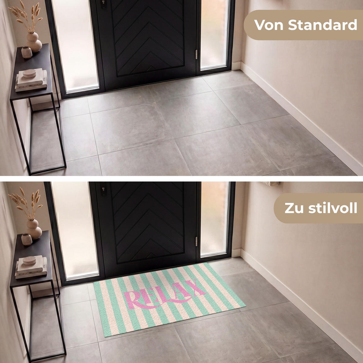 FUSSMATTE Rosa – Grün – Streifen – Entspannung 120x80 cm - Mintgrün, Kunststoff (120/0.4cm) - MuchoWow