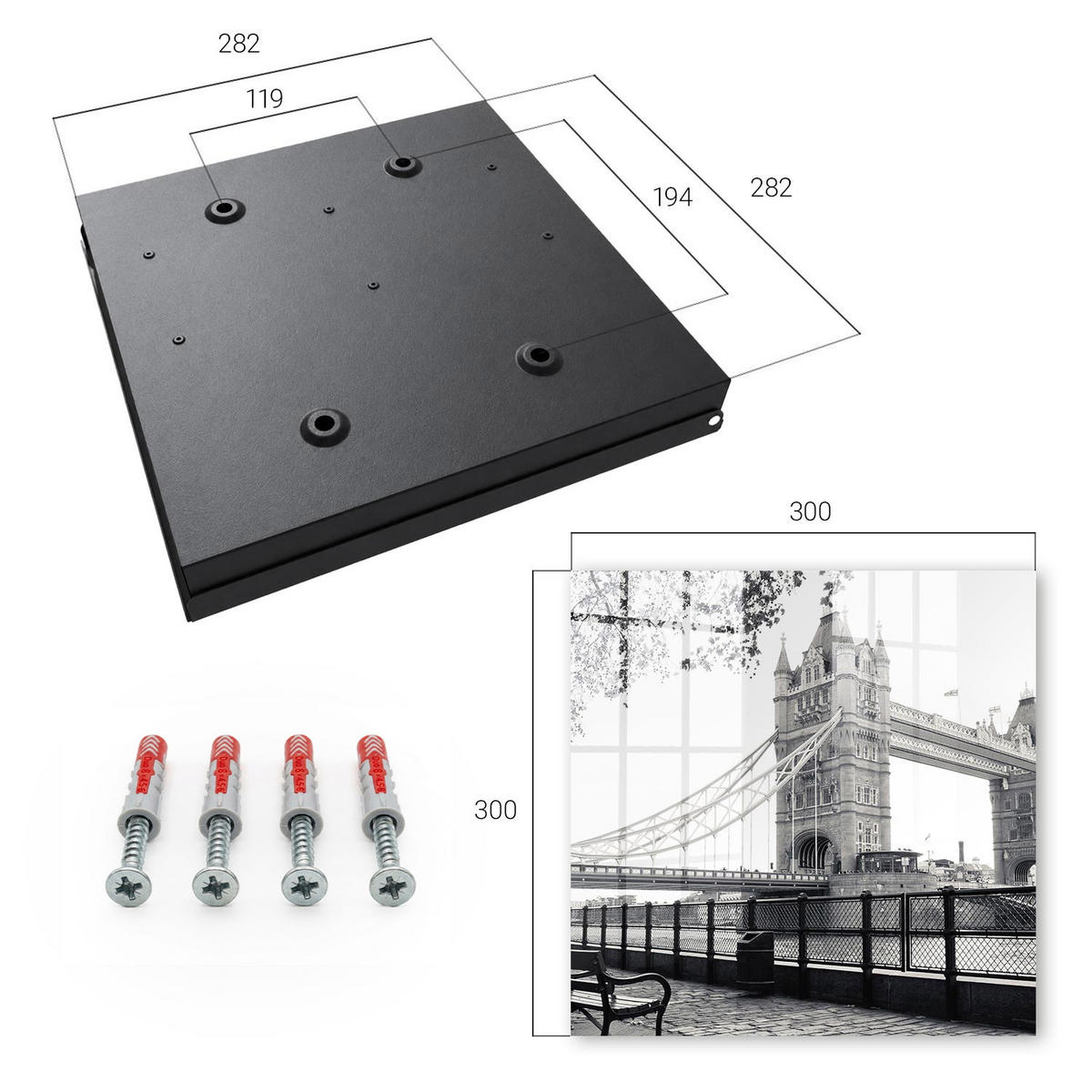 SCHLÜSSELBOX Schwarz 30x30 cm- Türöffnung nach rechts - gotische Brücke - Multicolor, Metall (30/30/5cm) - TULUP