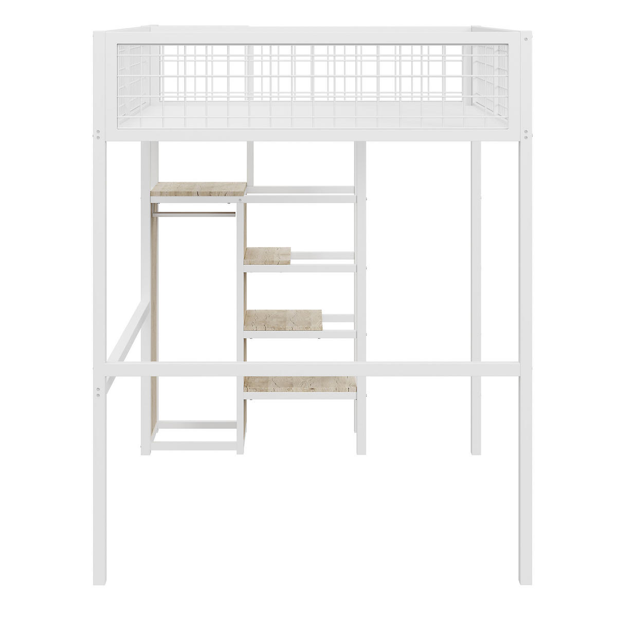 HOCHBETT 140/200 cm Weiß mit Sicherheitsleiter und Kleiderschrank - Weiß, Metall (140/200cm) - OKWISH