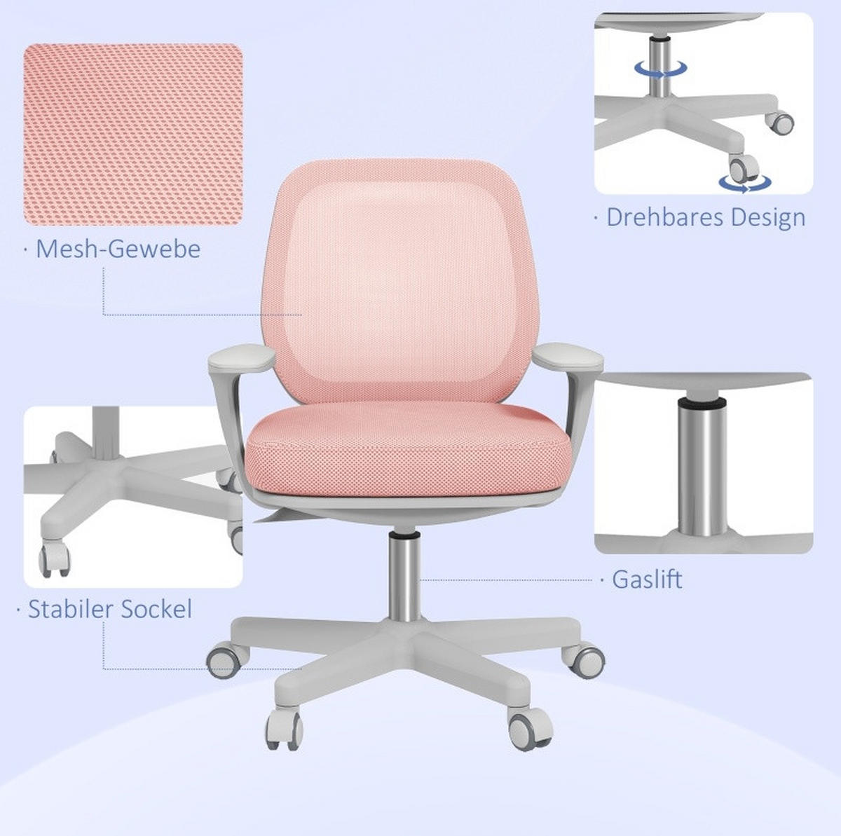DREHSTUHL 55/48/82,5-94,5 cm rosa aus Polyester höhenverstellbar mit Drehfunktion - Pink, Kunststoff (48/94.5/55cm) - OKWISH