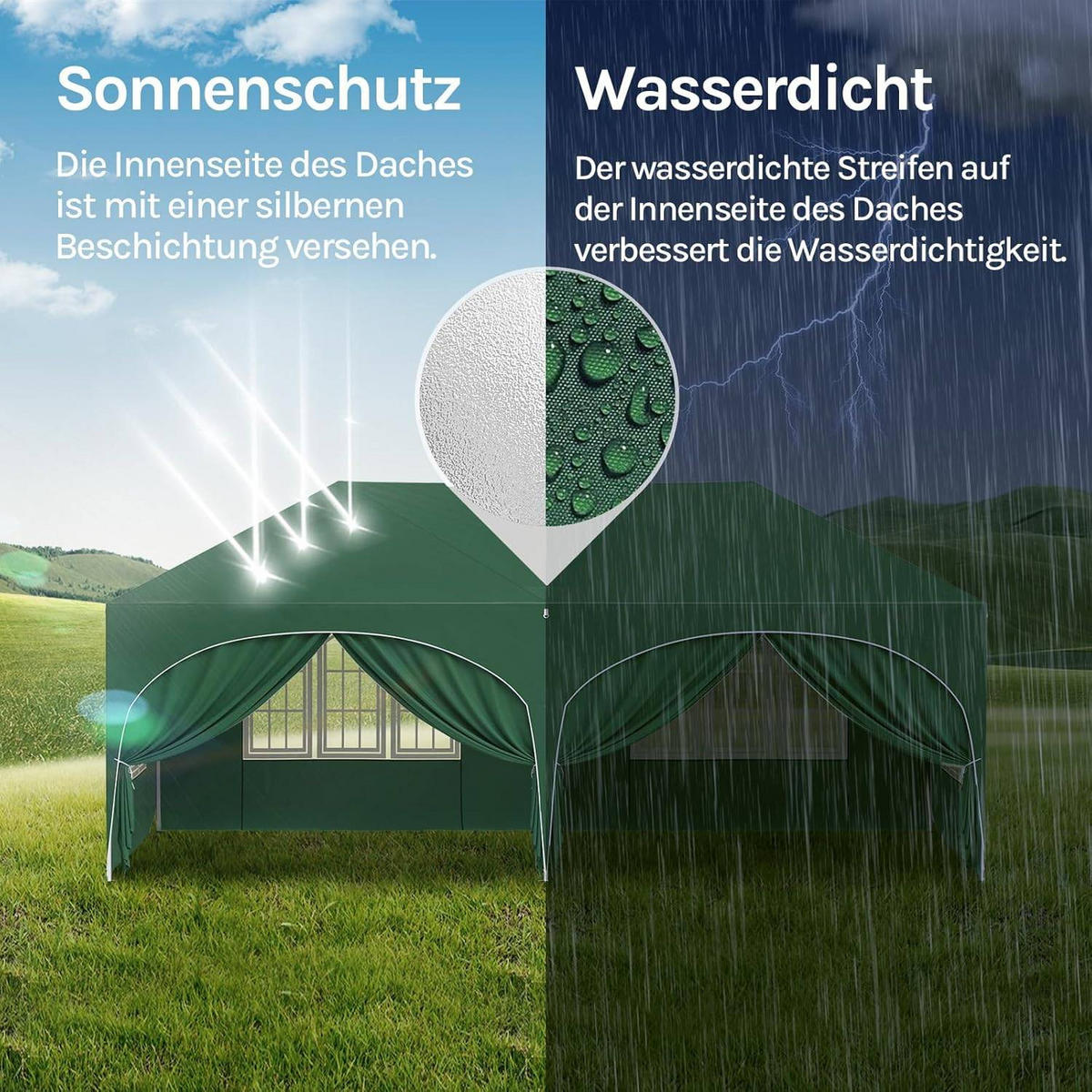PAVILLON, Faltpavillon 3x6 m, mit 6 Seitenwänden, Grün - Grün, Metall (300/250/600cm) - Woltu