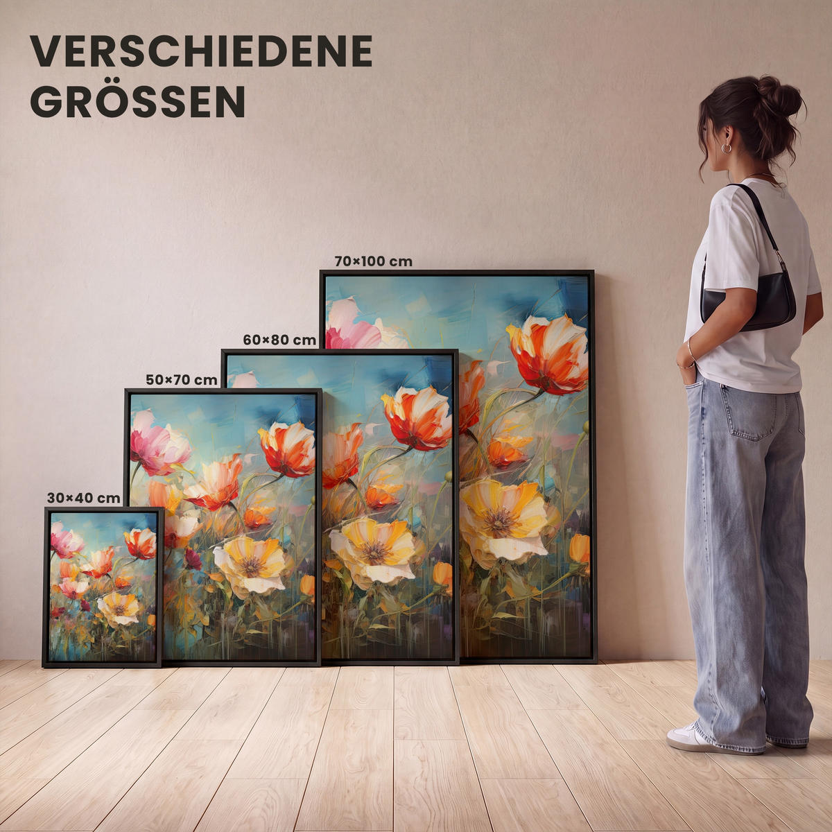 LEINWAND Bilder mit Rahmen - Blumen - Aquarell - Kunst - Botanisch - Natur - 30x40 - Orange, Textil (30/40cm) - MuchoWow