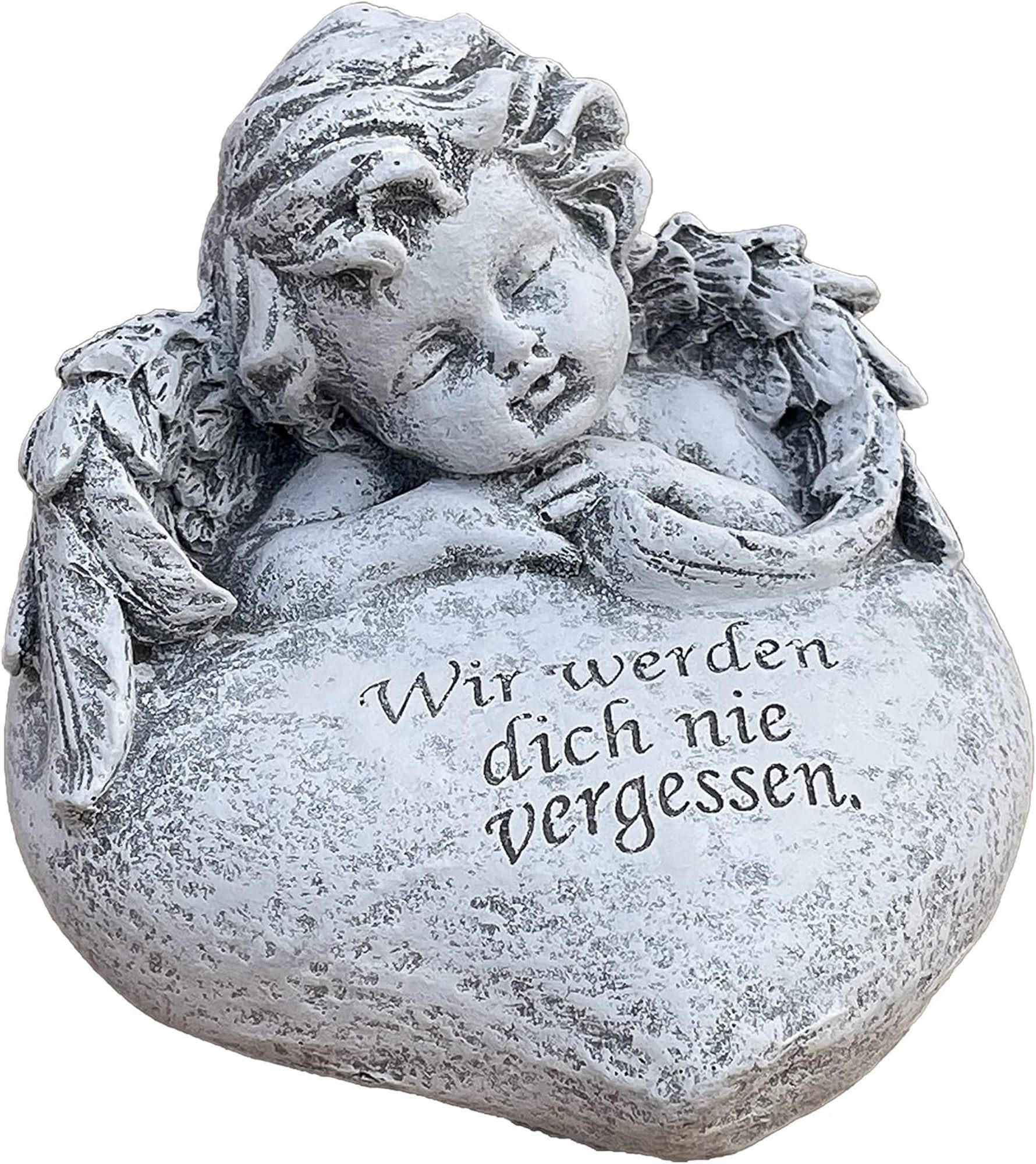 STEINFIGUR Engel Herz Wir Werden Dich nie vergessen Steinguss frostfest massiv - Grau, Stein (12/10/11cm) - stoneandstyle