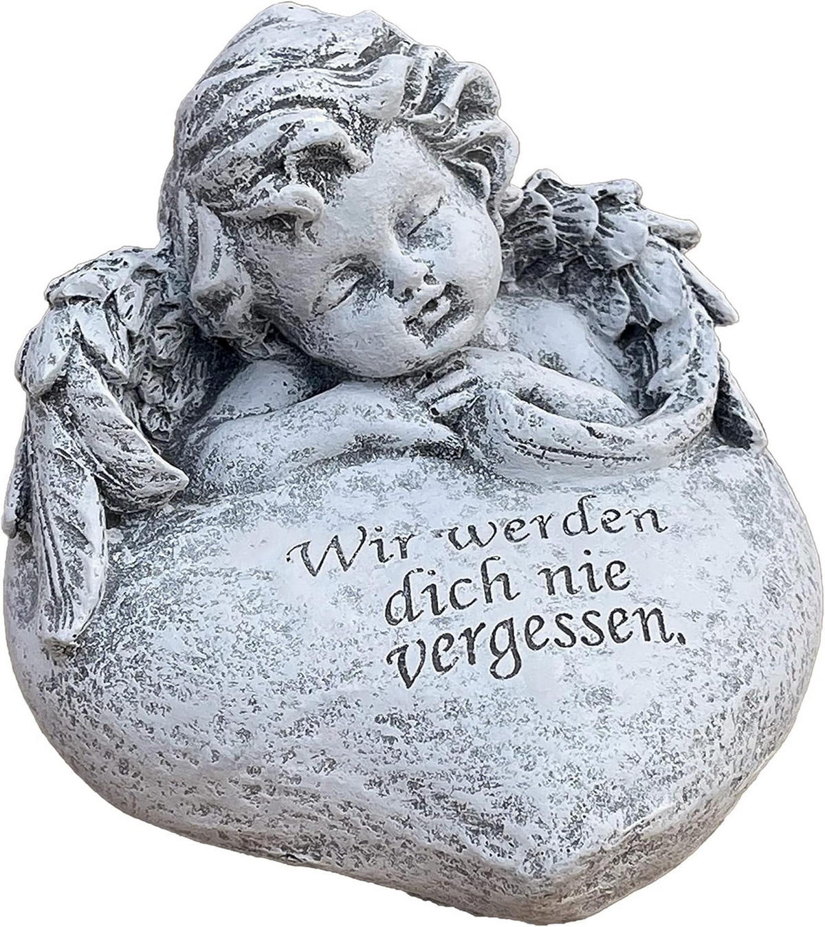 STEINFIGUR Engel Herz Wir Werden Dich nie vergessen Steinguss frostfest massiv - Grau, Stein (12/10/11cm) - stoneandstyle