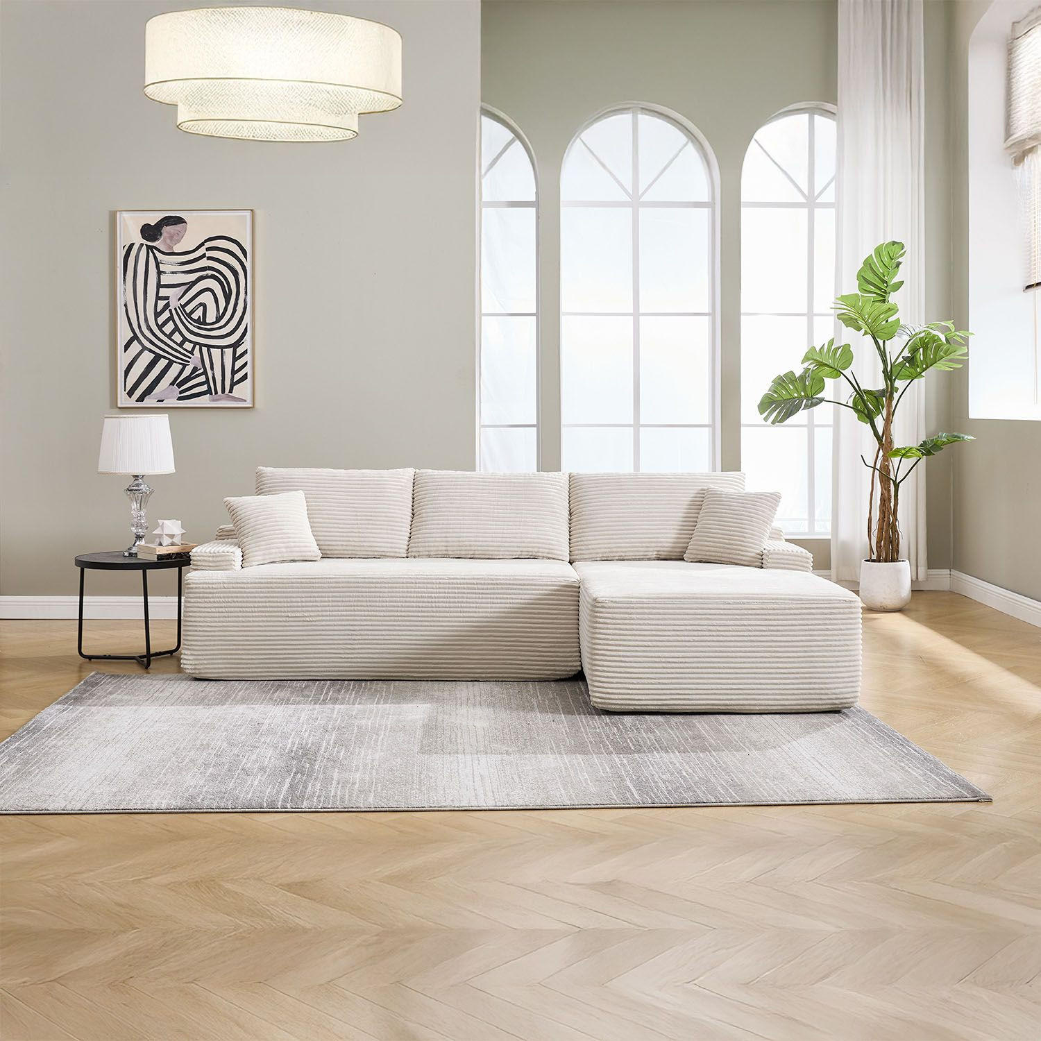 SOFA Coredo beige Cord - Beige, Textil (250/155cm) - Juskys