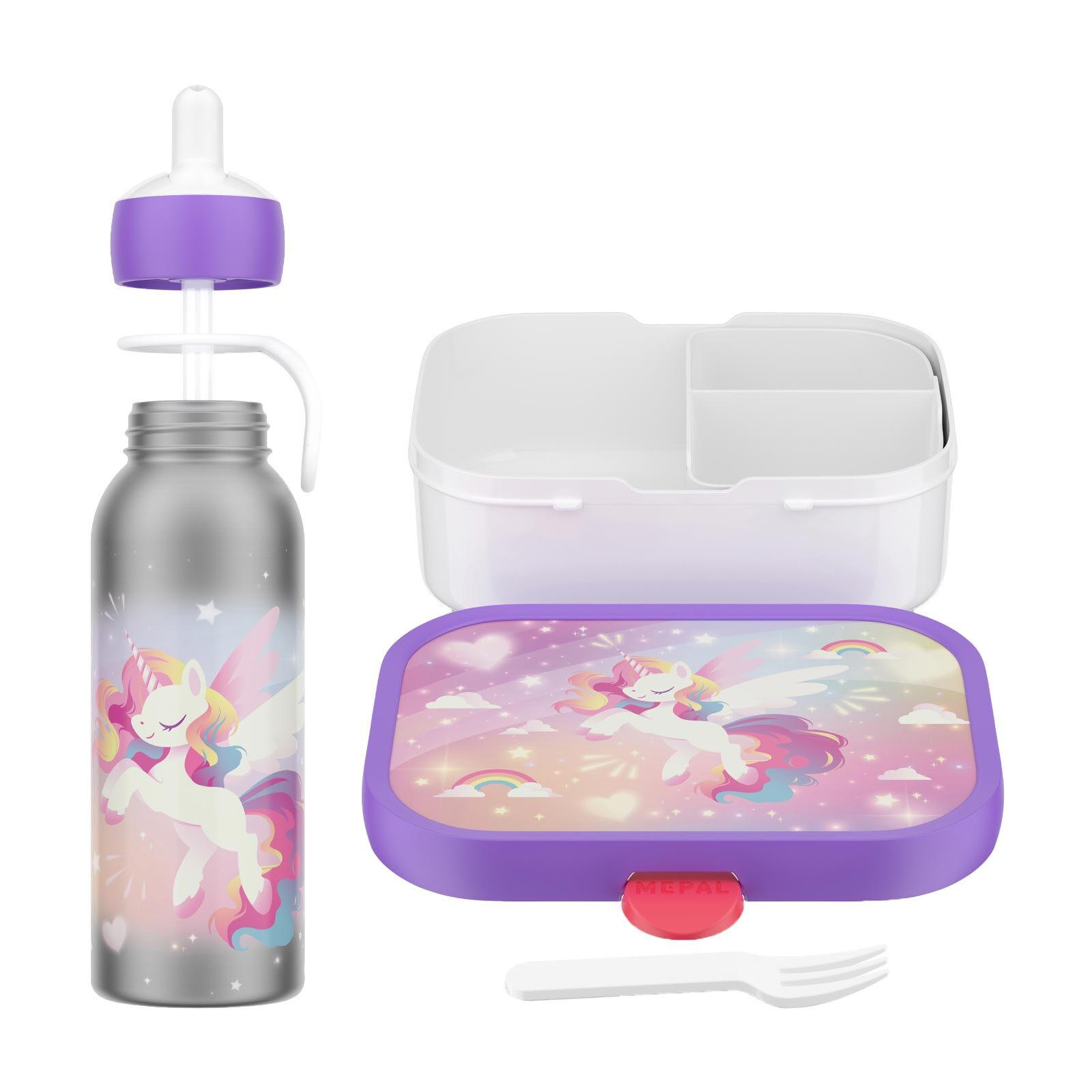 LUNCHSET MIT THERMOFLASCHE Campus Unicorn Glow 2er Set - Violett/Weiß, Kunststoff (1/1/1cm) - Mepal