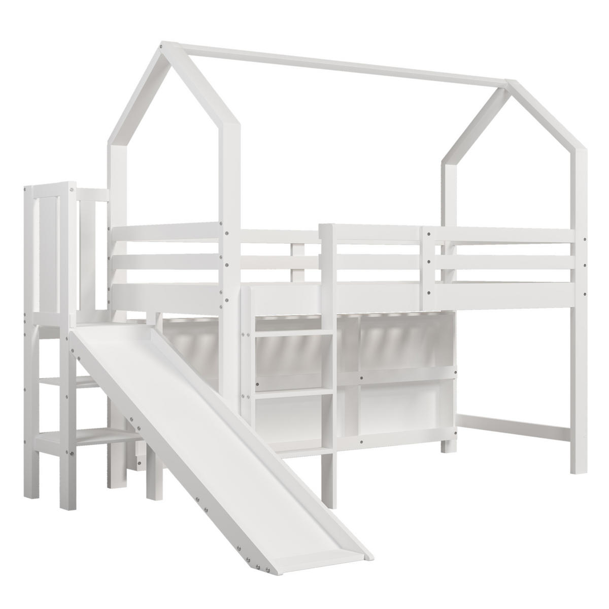 KINDERBETT 90/200 cm mit Rutsche, Treppe, Stauraum und Regal, Weiß - Weiß, Holzwerkstoff (90/200cm) - Redom