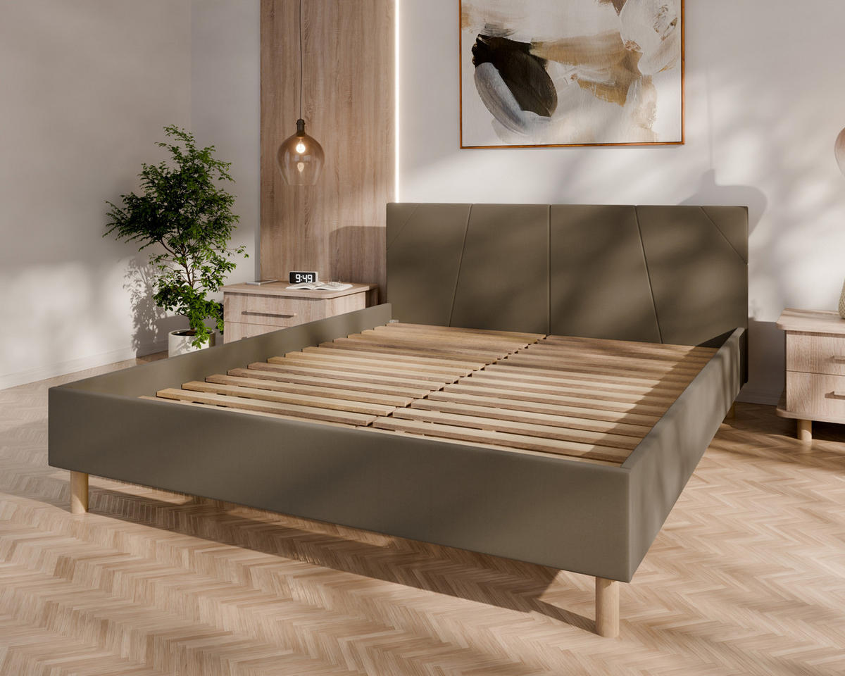 POLSTERBETT ALMORE 160x200cm Elegantes Polsterbett für modernen Wohnstil , Taschenfederkernmatratze mit kokos KORNOS (20cm), braun - Braun, Holz - Homesy