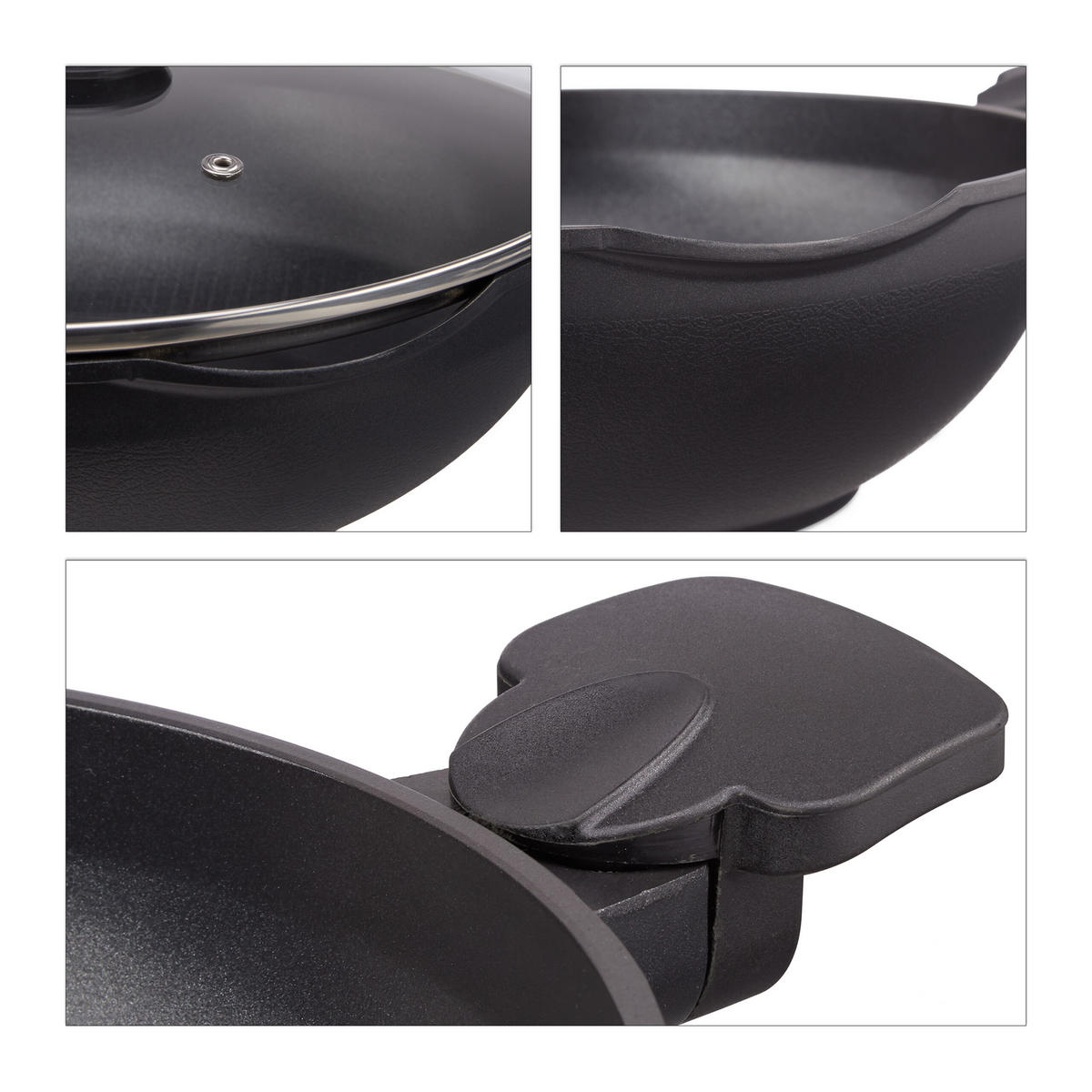 WOKPFANNE - Schwarz, Glas/Kunststoff (31.5/57.5/15cm) - Relaxdays