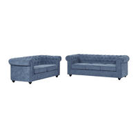 COUCHGARNITUR ohne Schlaffunktion - 5 -Sitzer - Polyester - blau - CHESTERFIELD - Blau, Textil (205/72/88cm) - Vente-Unique