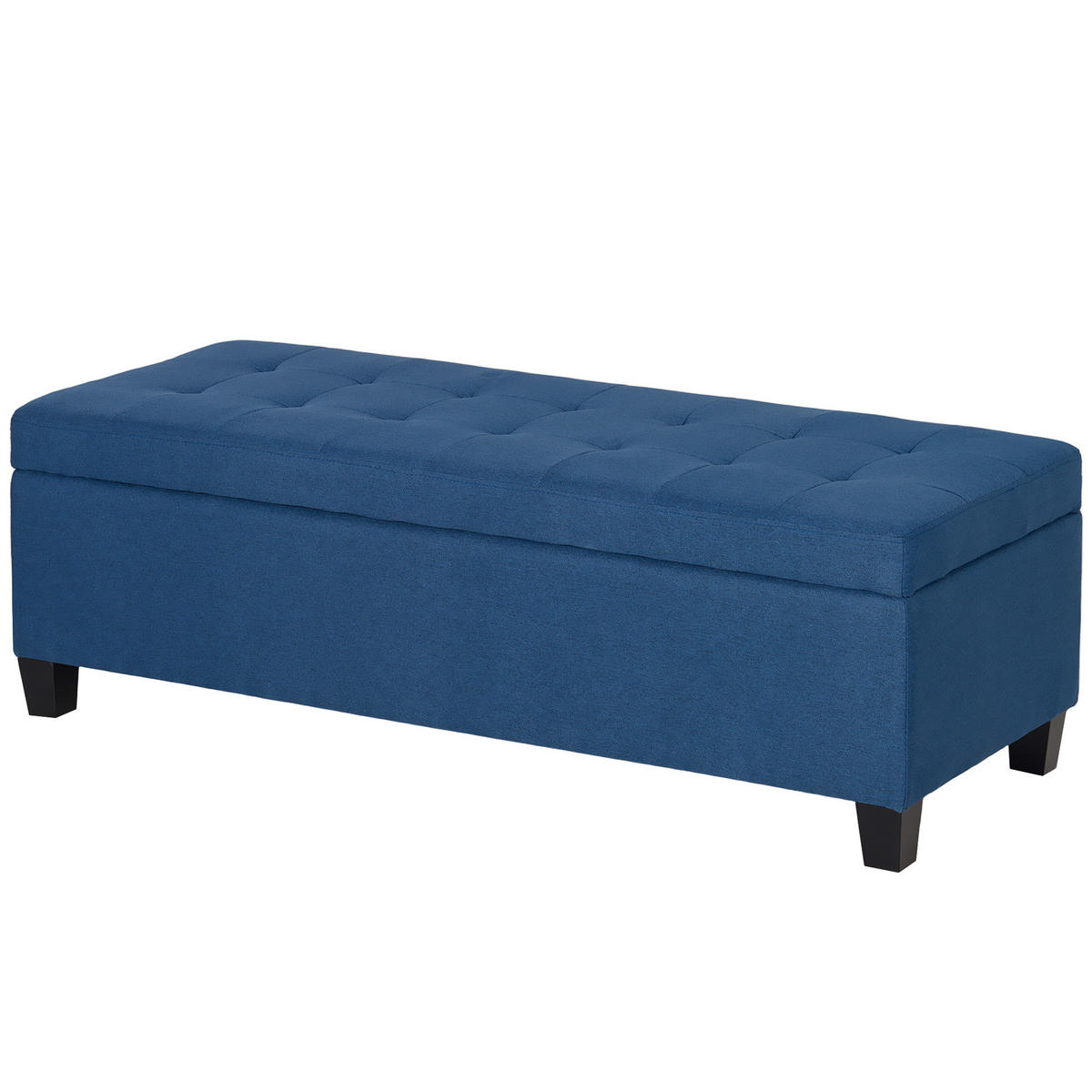 TRUHENBANK DE-07167 Knopfheftung, Leinenoptik Blau - Blau, Holz/Textil (49/41.5/125cm) - ComfortXL