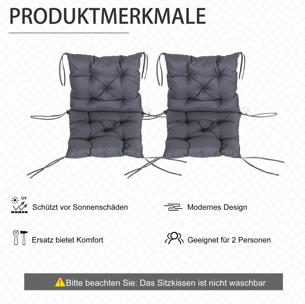 SESSELAUFLAGENSET 2er-Set aus Schaumstoff 50x98x8cm in Grau mit Bändern - Grau, Textil (50/8/98cm) - Modfu