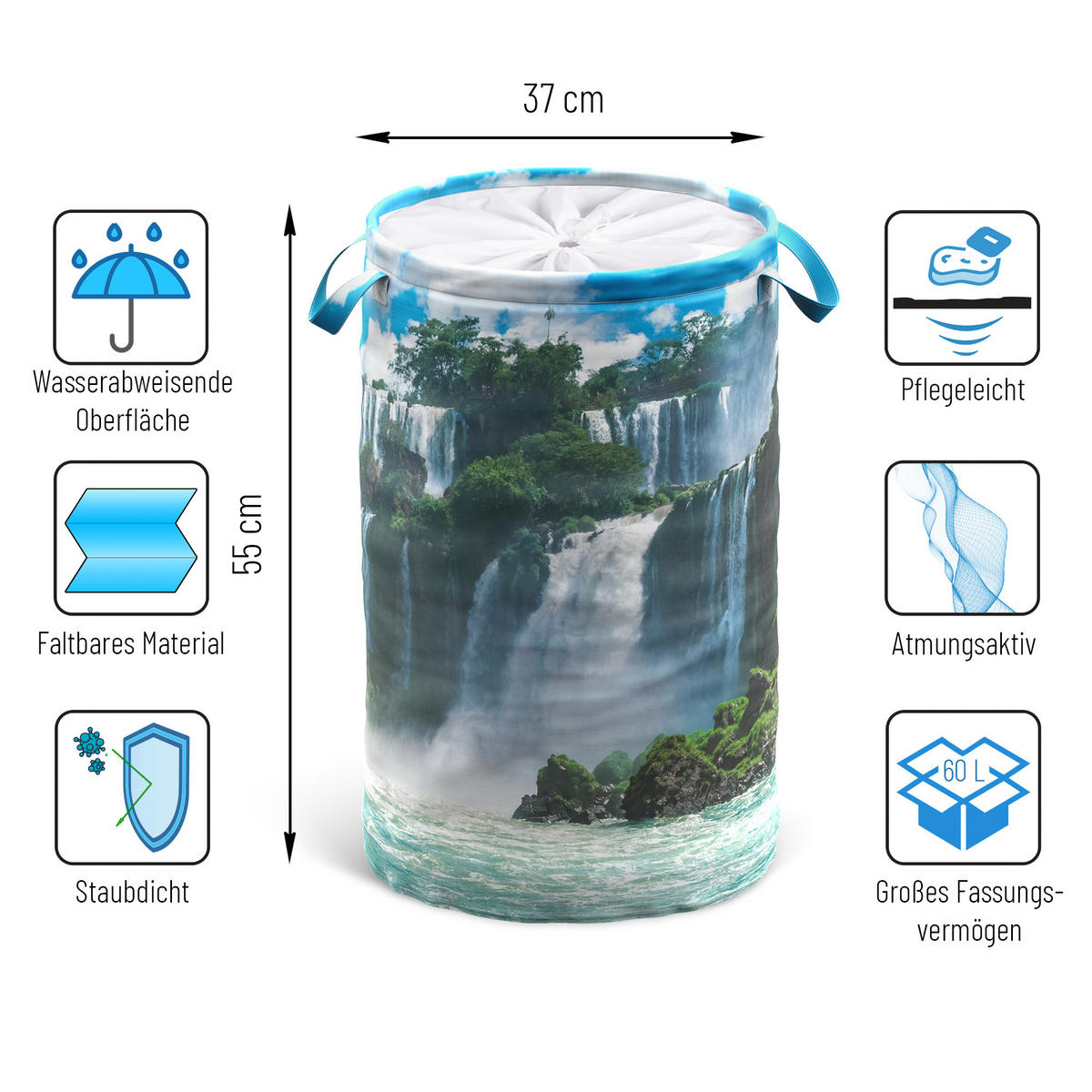 WÄSCHEKORB Wasserfall - Blau, Textil (37/55/55cm) - Sanilo