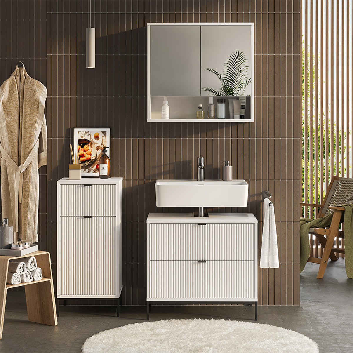 BADMÖBEL-SET Eliza Weiß 3 Teile - Weiß, Holzwerkstoff (70/63/45.1cm) - Vicco