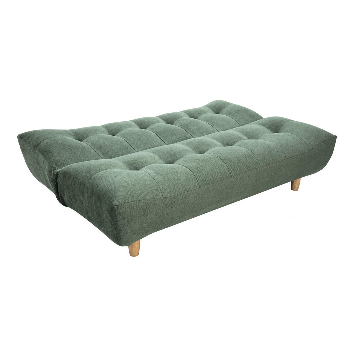 3-SITZER-SOFA mit Schlaffunktion in Khakigrünem Chenille-Stoff und hellem Holz YUMI - Grün, Textil (102/89/189cm) - Miliboo