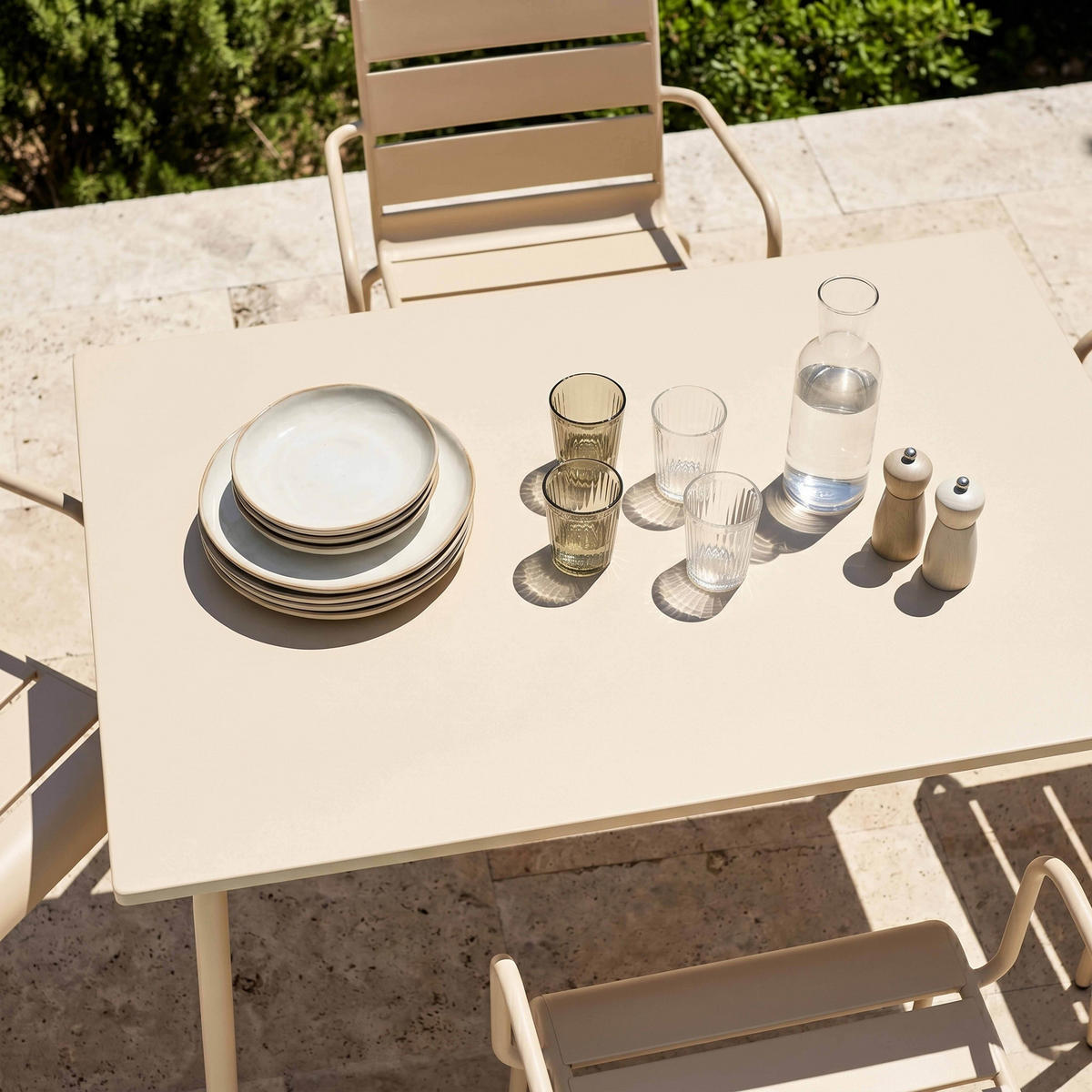GARTENSET 5-tlg., Elfenbeinfarbe - Beige, Metall - Oviala