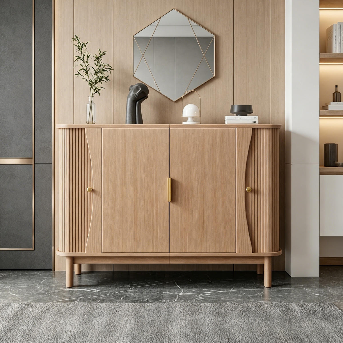 KUCHYŇSKÁ SKŘÍŇ v přírodní barvě se 2 posuvnými dvířky do obývacího pokoje, 140×40×88 cm - přírodní, kompozitní dřevo (140/88/40cm) - STILVORA