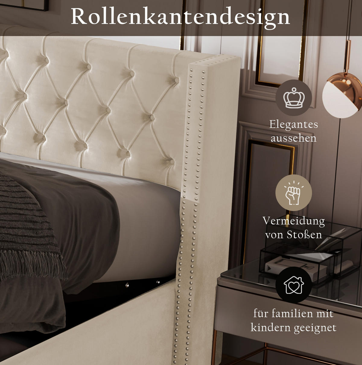 POLSTERBETT 160/200 cm Beige aus Samt mit Bettkasten - Beige, Textil (160/200cm) - OKMYHOME