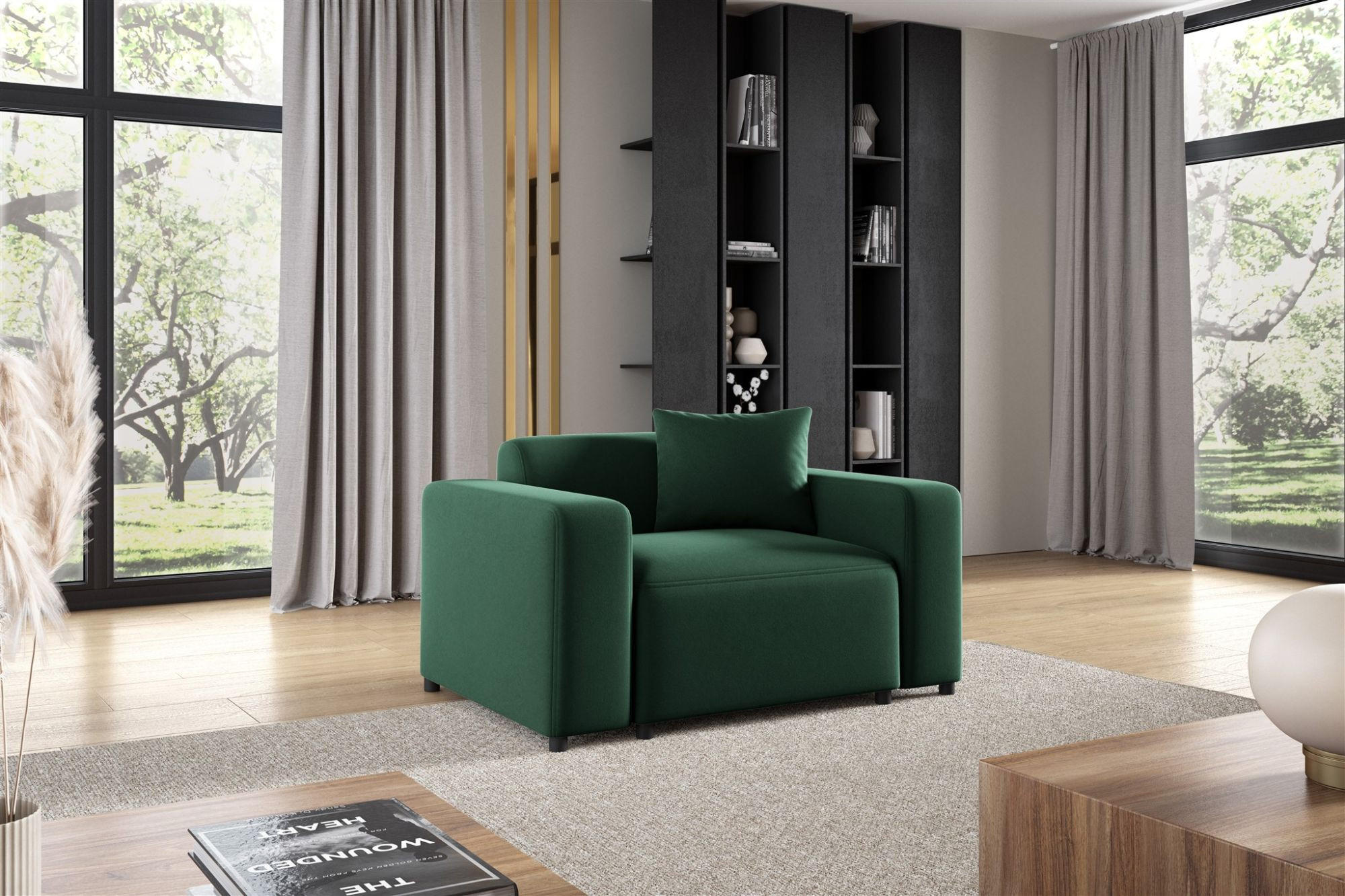 SESSEL Megan In Salvador - Dunkelgrün, Holzwerkstoff/Textil (145/75/98cm) - Fun Möbel