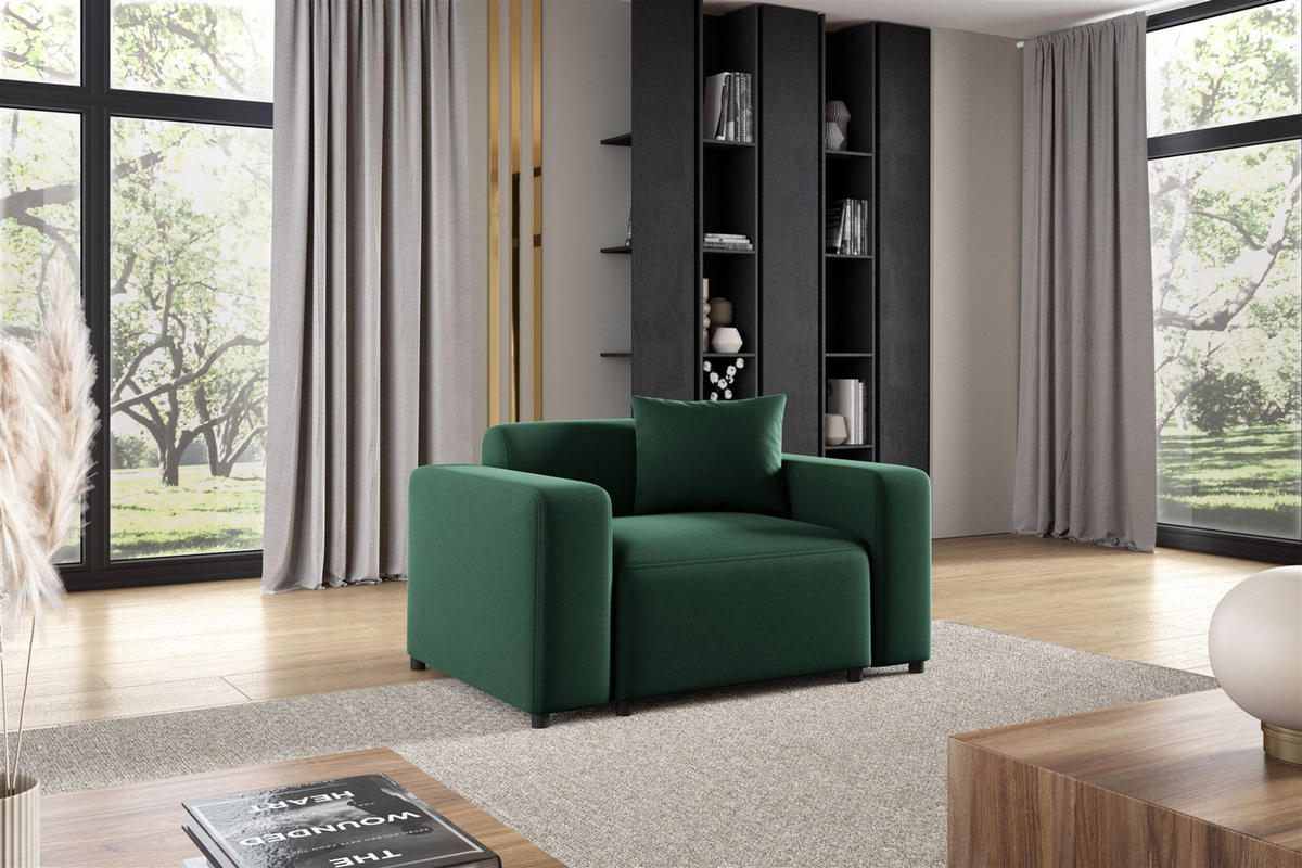 SESSEL Megan In Salvador - Dunkelgrün, Holzwerkstoff/Textil (145/75/98cm) - Fun Möbel