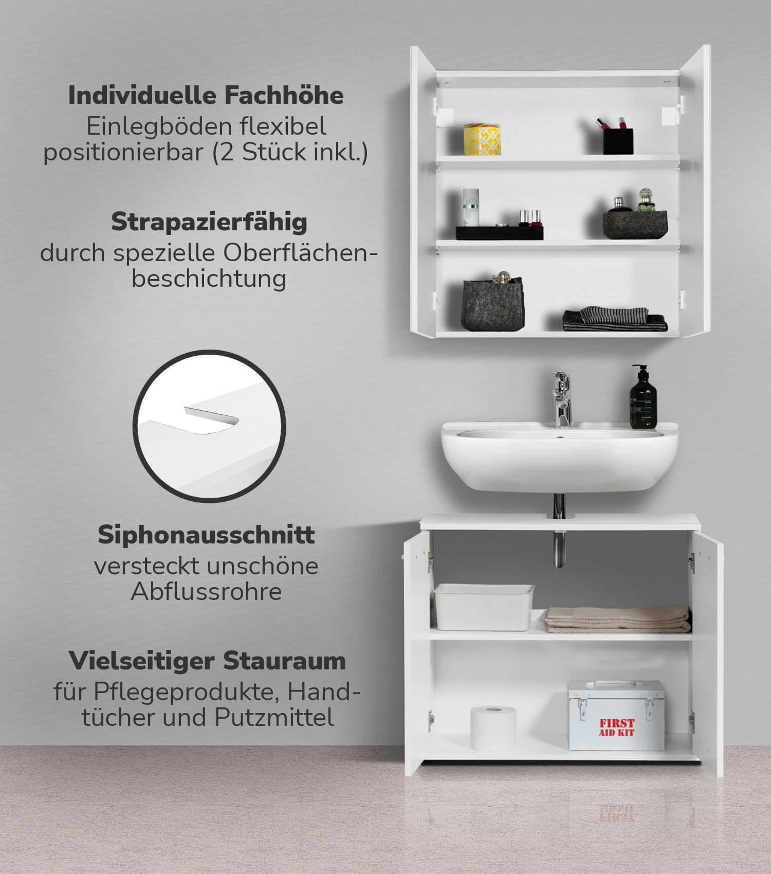 BADMÖBEL-SET 2-teilig Der Steuermann - Weiß, Holzwerkstoff (70/131/34cm) - Mokebo