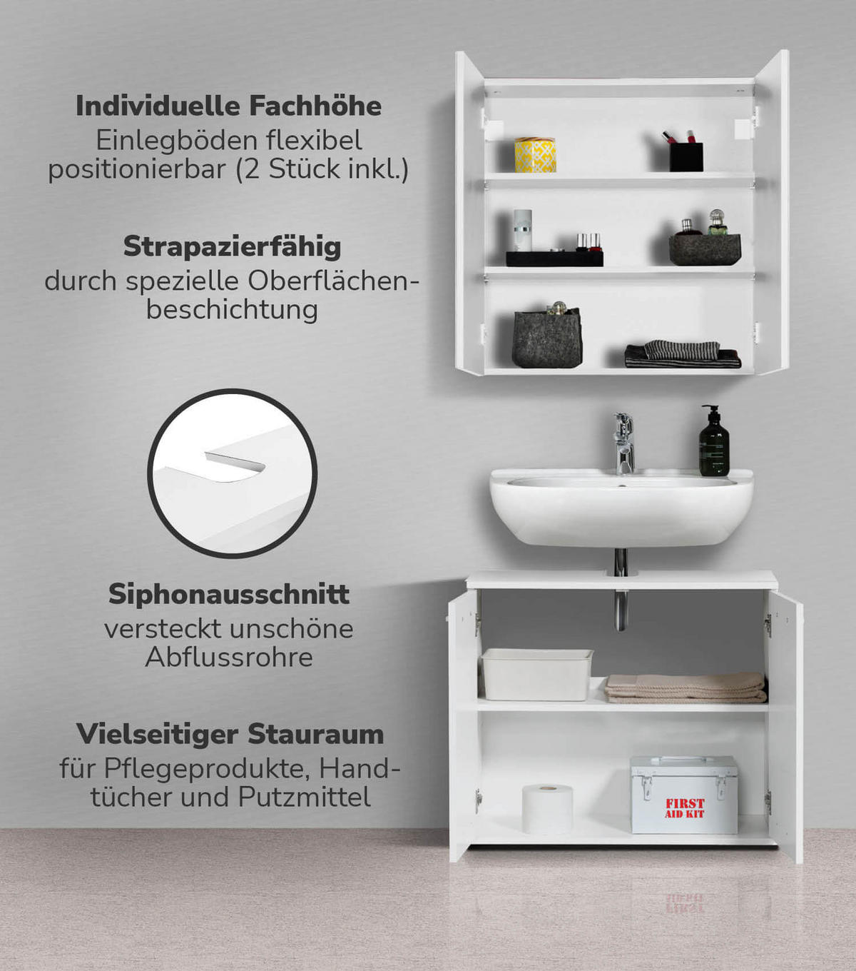 BADMÖBEL-SET 2-teilig Der Steuermann - Weiß, Holzwerkstoff (70/131/34cm) - Mokebo