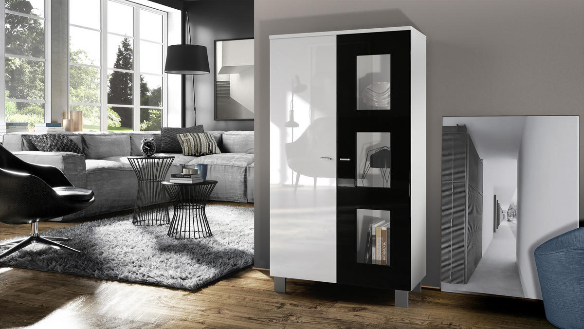 VITRINE Denjo Tür in Schwarz Hochglanz - Schwarz Hochglanz, Holzwerkstoff (71/129/35cm) - Vladon