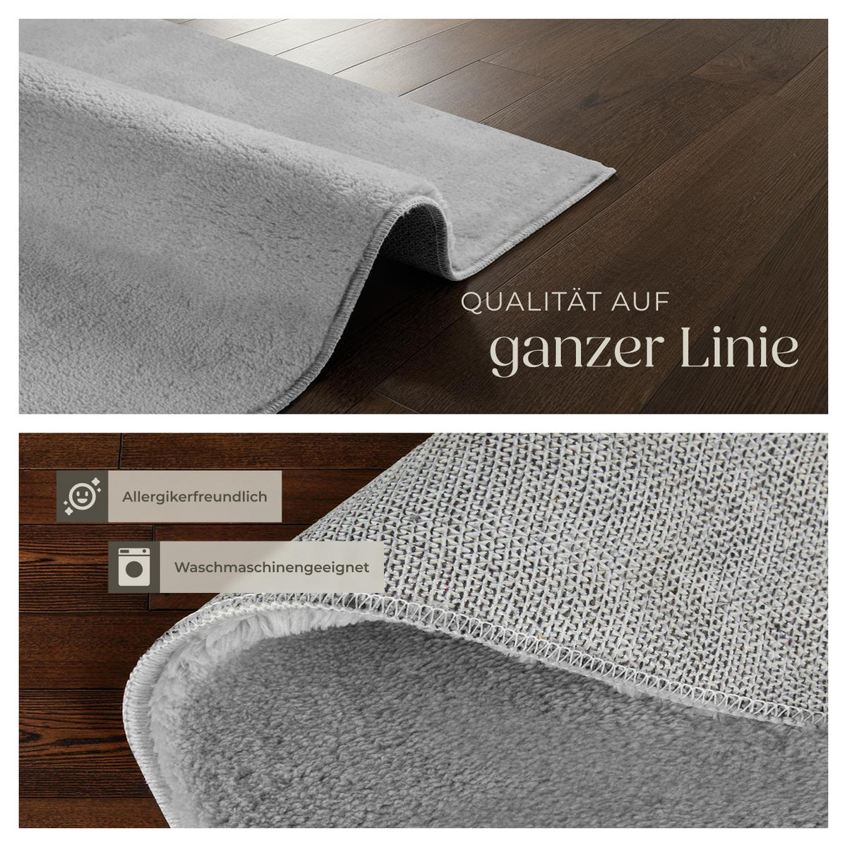 KURZFLORTEPPICH Soft Zone,rutschfeste Unterseite,grau - Grau, Kunststoff (200/140cm) - tectake