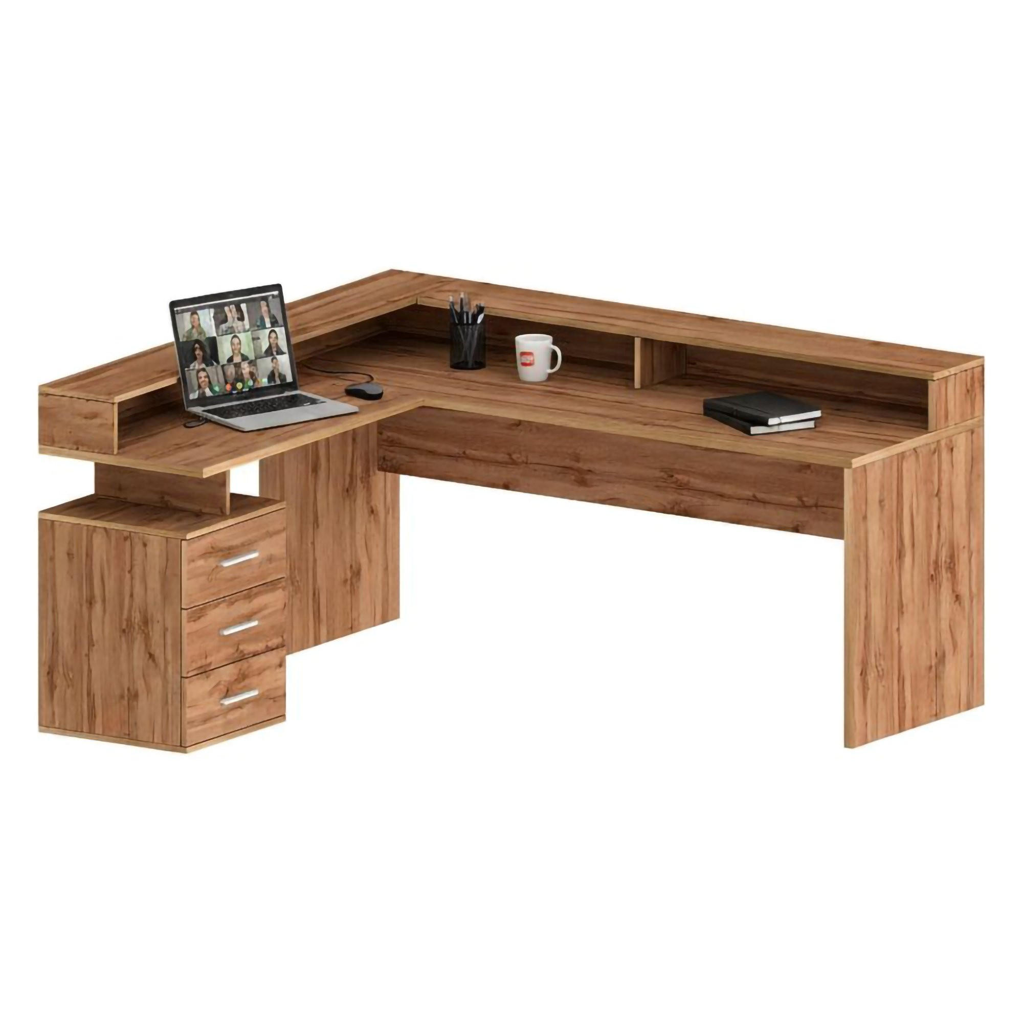 ECKSCHREIBTISCH Eiche 90/180/160 cm - Braun, Holzwerkstoff (90/180/160cm) - DMORA