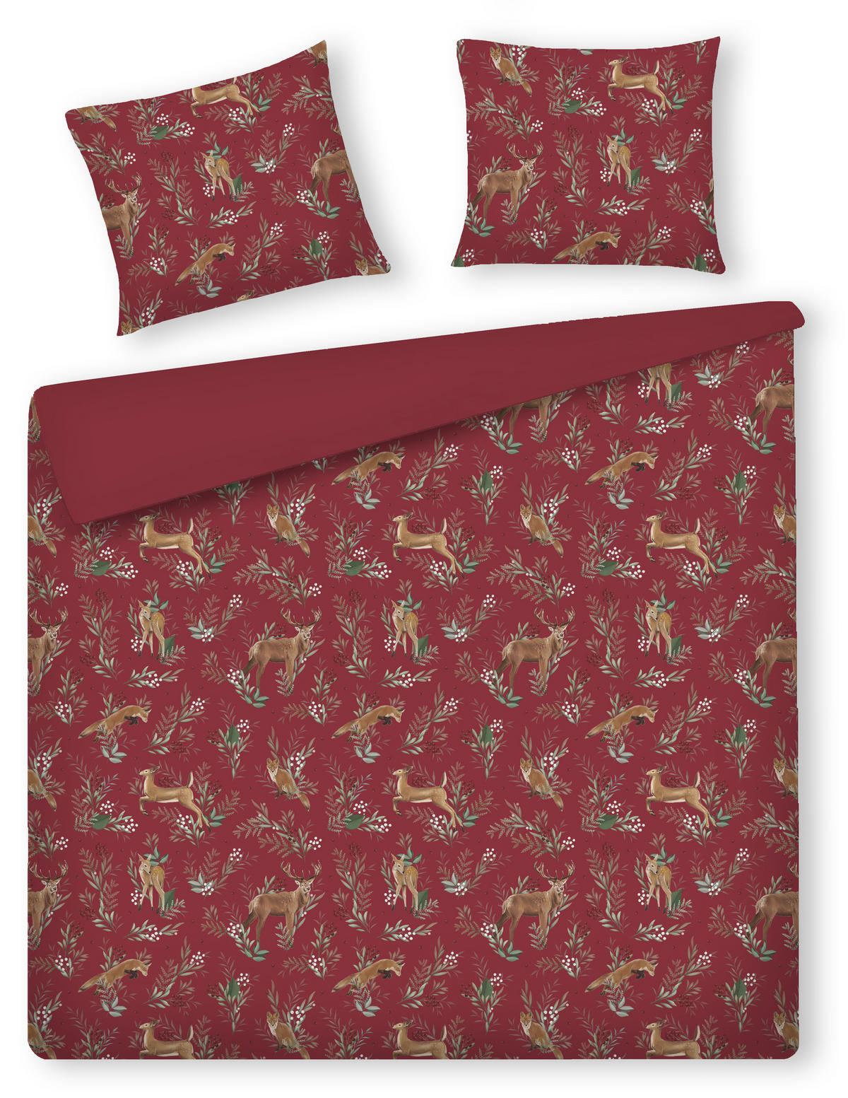 BETTWÄSCHE Satin WILDERO, 160x200 cm, Rot, Winter Weihnachten Bettbezug, Weihnachtsdeko, Christmas, Weihnachtsmotiv - Rot, Textil (160/200cm) - home&you