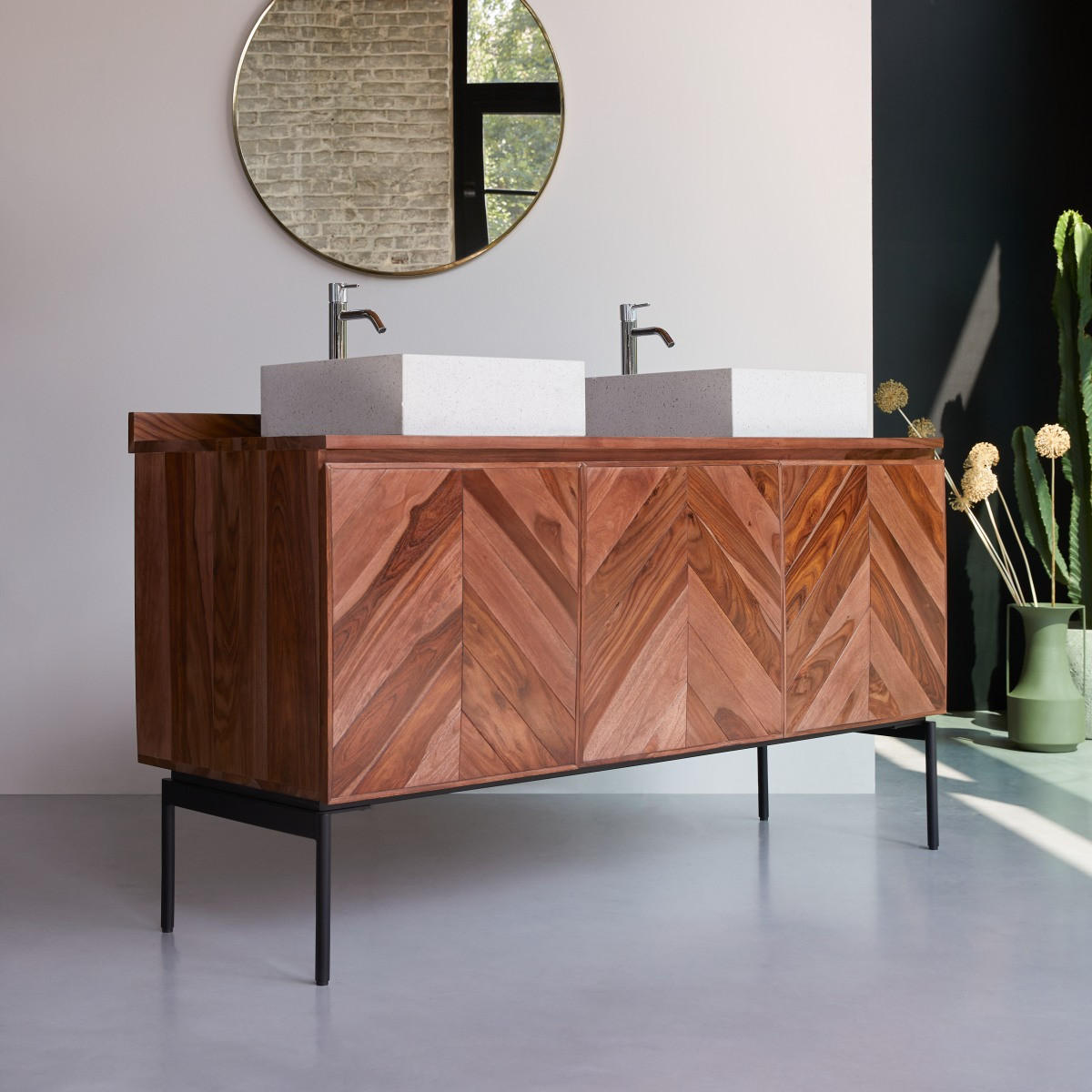 WASCHTISCHUNTERSCHRANK Ismaël Dunkelbraun aus Palisander - Dunkelbraun, Holz (155/83/57cm) - Tikamoon