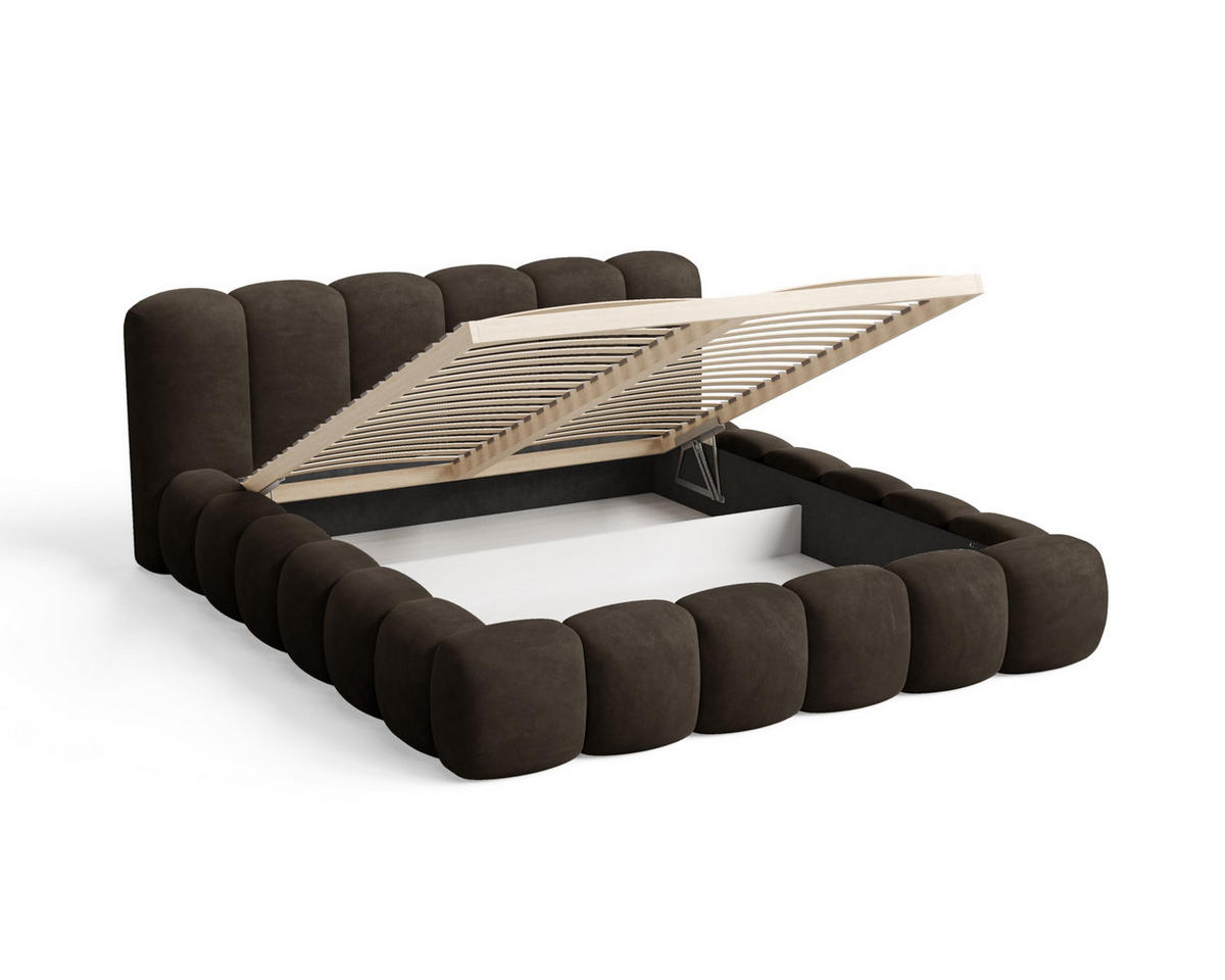 POLSTERBETT 180x200 mit Bettkasten, Lattenrost und Kopfteil, Velluto-Samt Stoffbezug Braun - Braun, Holz (180/200cm) - Chilly