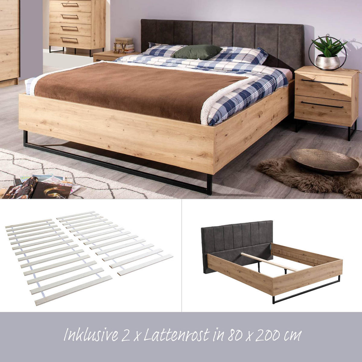 HOLZBETT Eiche 160/200 cm natur - Braun, Holz (160/200cm) - Homestyle4u