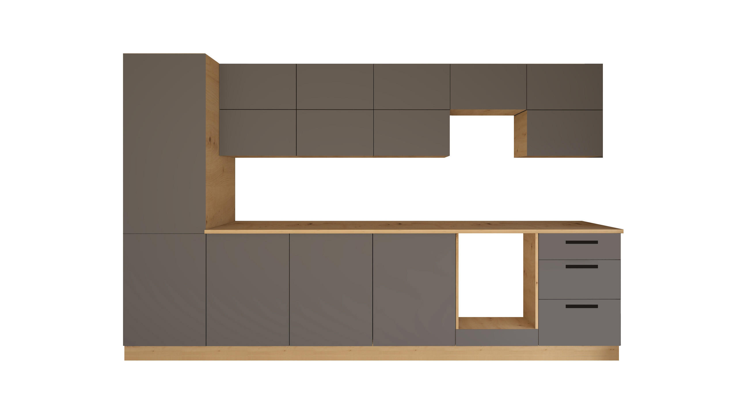 KÜCHENZEILE 360 cm - Nexa KÜ-LN-002 - in Grau / Matt - Schwarz/Grau, Holz/Metall (360/212/58cm) - ROYAL24_MARKT