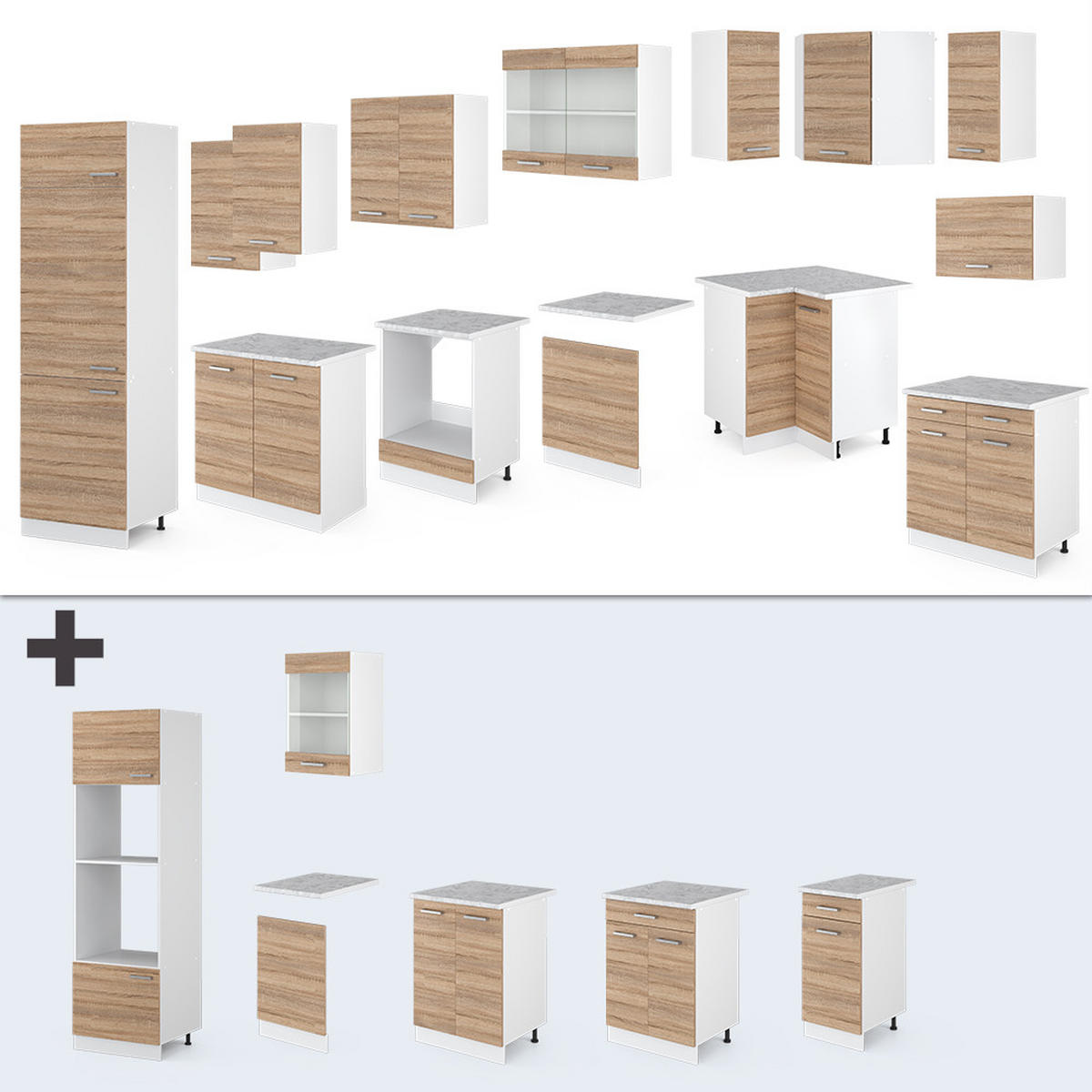ECKKÜCHE R-Line Sonoma/Weiß 227 x 287 cm, AP Anthrazit - Weiß/Sonoma Eiche, Holzwerkstoff (287/81.6/60cm) - Vicco