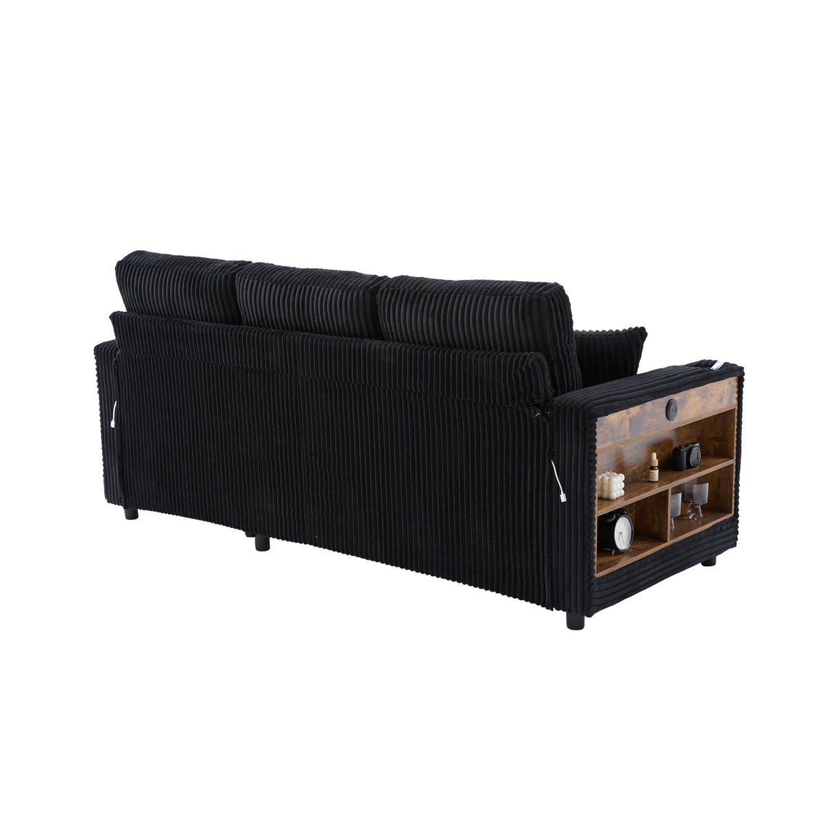 SOFA mit Schlaffunktion und Stauraum mit USB-C & LED-Beleuchtung Schwarz 196/82-144/85 cm - Schwarz, Textil (196/85/82cm) - OKWISH