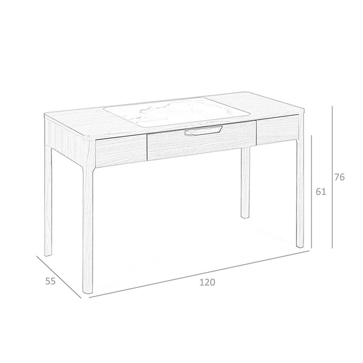 SCHMINKTISCH aus Nussbaumholz mit weißer und grau glänzender Glasplatte in Marmoroptik - Nussbaumfarben/Walnussfarben, Glas/Holz (55/120/76cm) - ANGEL CERDA