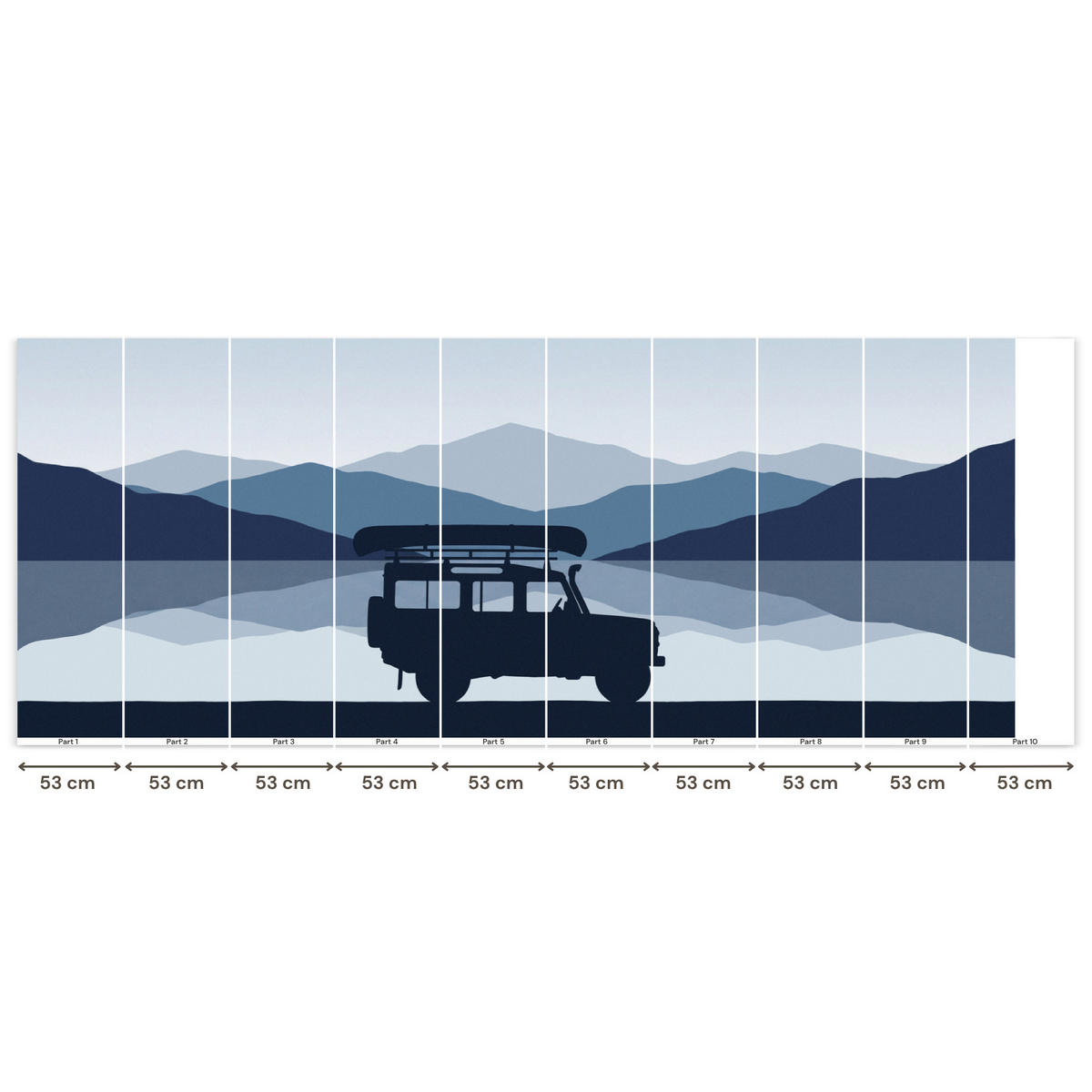 KINDERTAPETE - Auto - See - Berge - Blau - 500x200 cm - Blaugrau, Papier (500/200cm) - OnlyWow