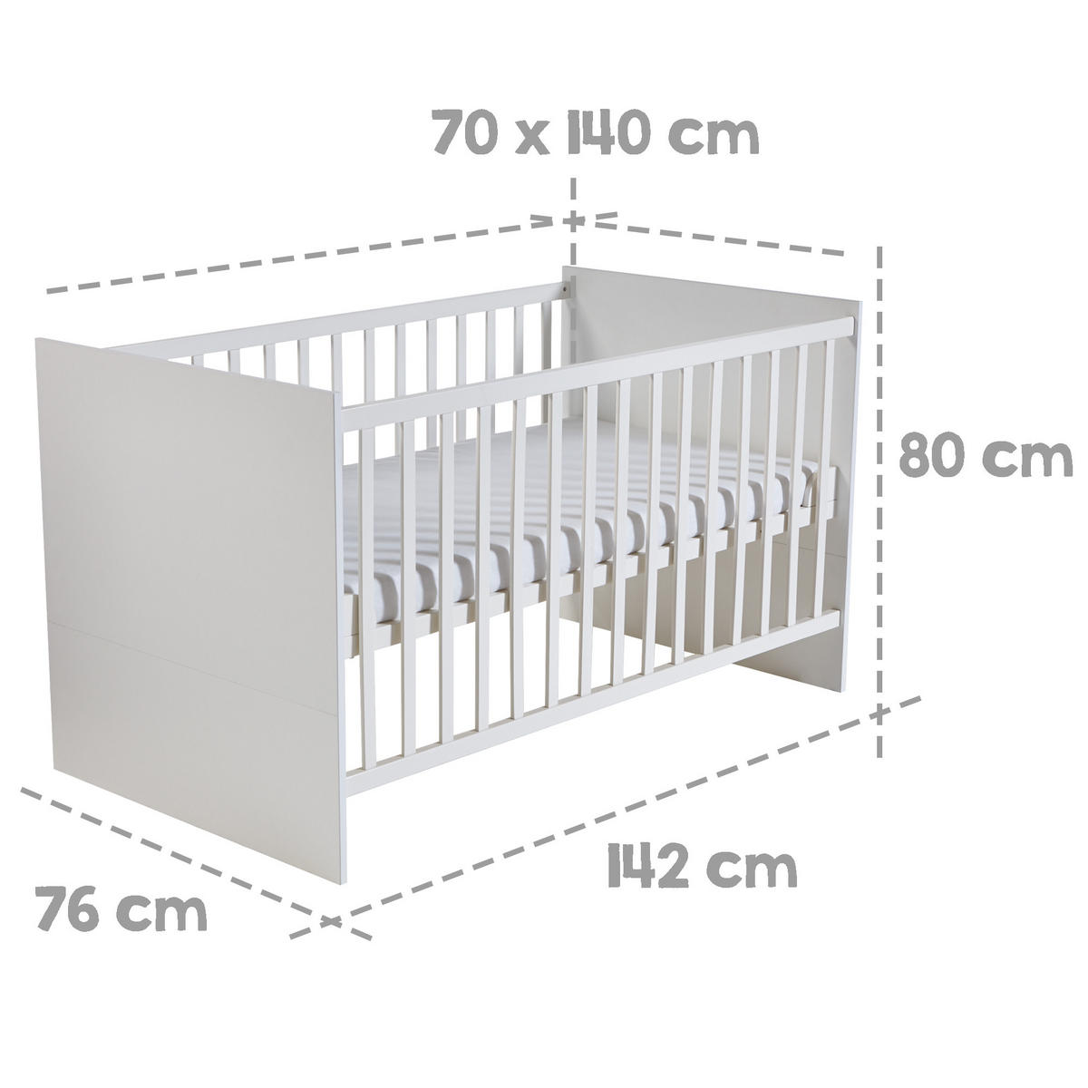 BABYZIMMER-SET Maren, mit schmaler Wickelkommode, 2-teilig - Weiß, Holzwerkstoff (76/80/142cm) - Roba