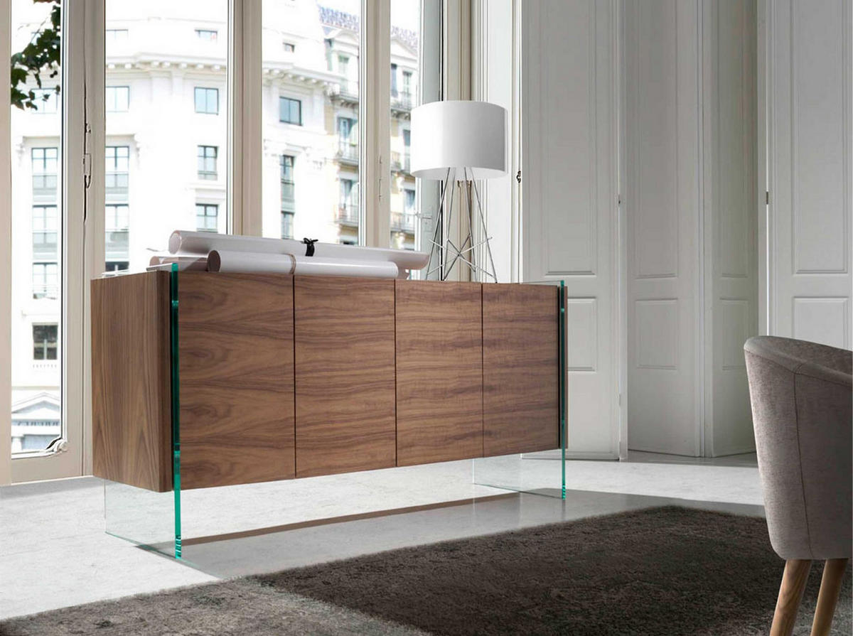 SIDEBOARD Sideboard aus Nussbaum und gehärtetem Glas 170/43/77 cm - Transparent/Walnussfarben, Glas/Holz (170/77/43cm) - ANGEL CERDA
