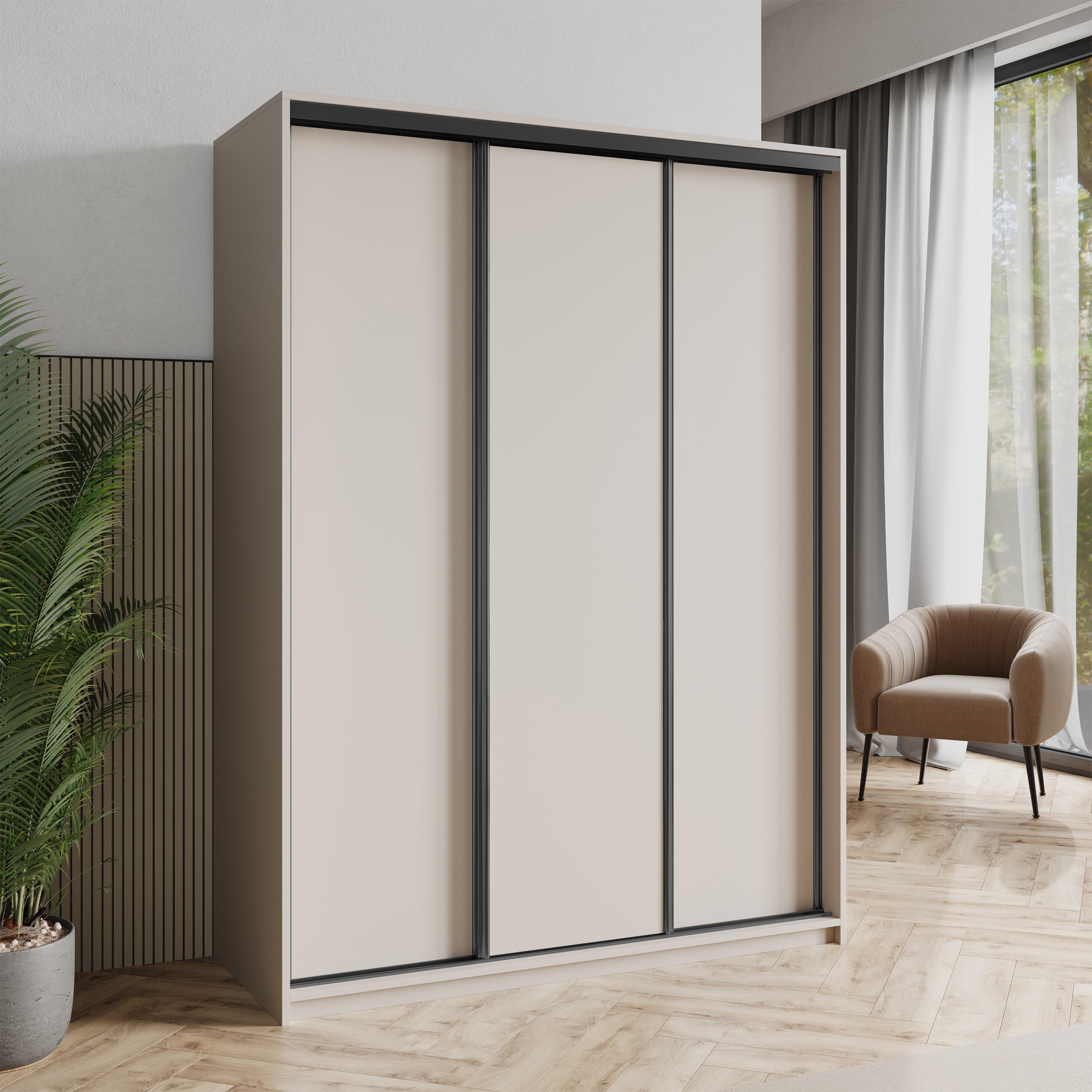 SCHWEBETÜRENSCHRANK NISSE 150/205/60 cm 3-türig Kaschmir - Kaschmir, Holzwerkstoff (150/205/60cm) - MASSENO
