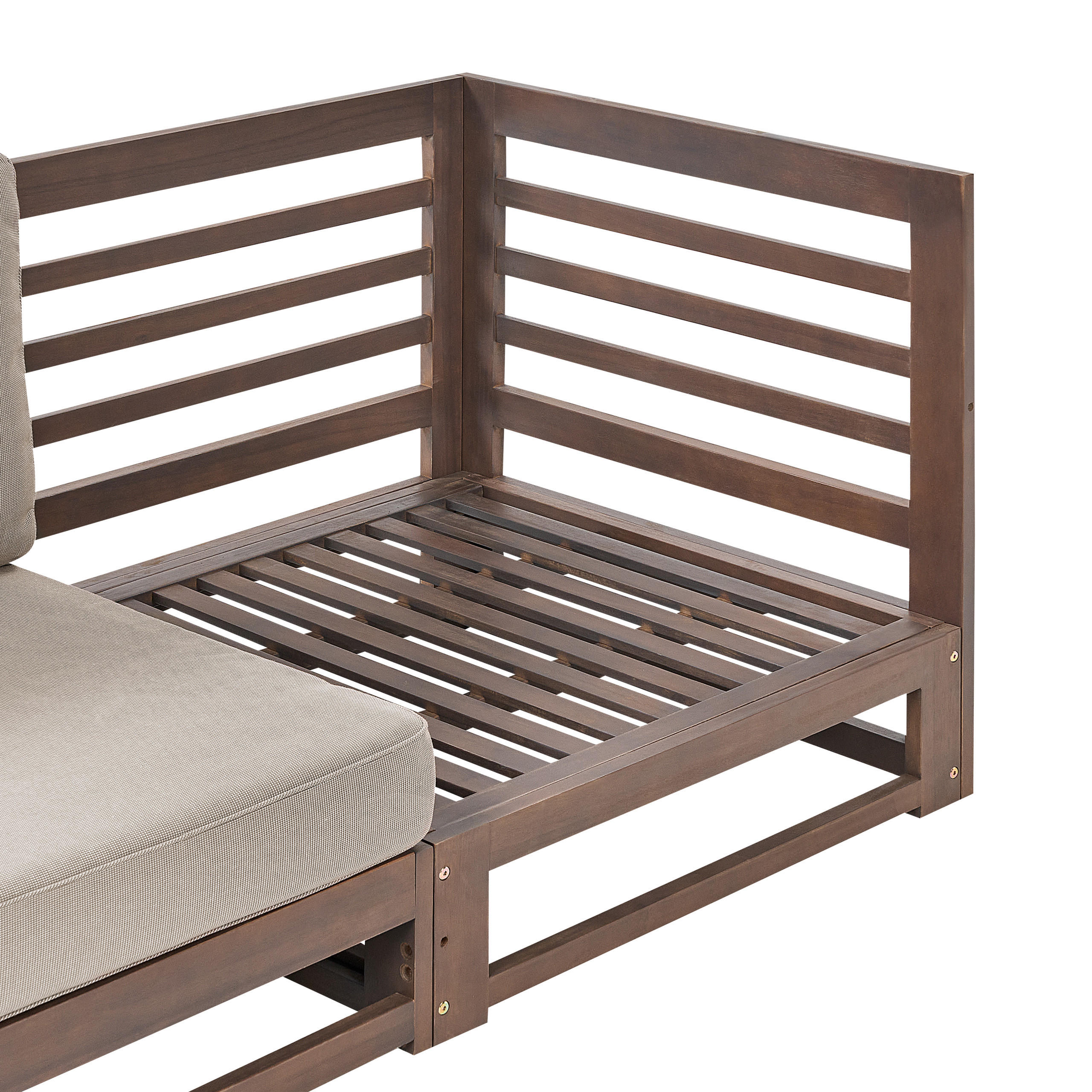 GARTENSOFA 3-Sitzer zertifiziertes Akazienholz dunkelbraun Auflagen taupe Trani - Dunkelbraun/Beige, Holz (235/72/75cm) - Beliani
