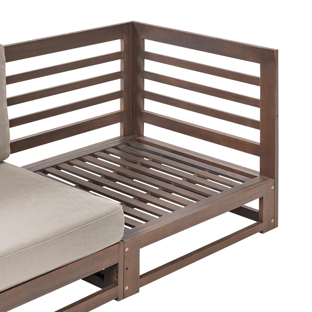 GARTENSOFA 3-Sitzer zertifiziertes Akazienholz dunkelbraun Auflagen taupe Trani - Dunkelbraun/Beige, Holz (235/72/75cm) - Beliani